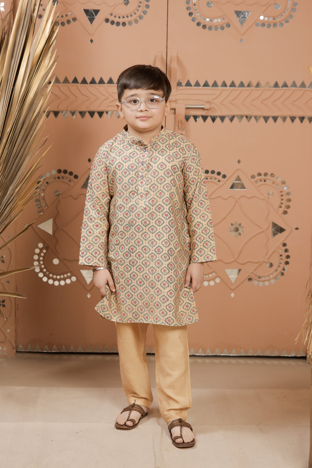 Beige Printed Kurta Set