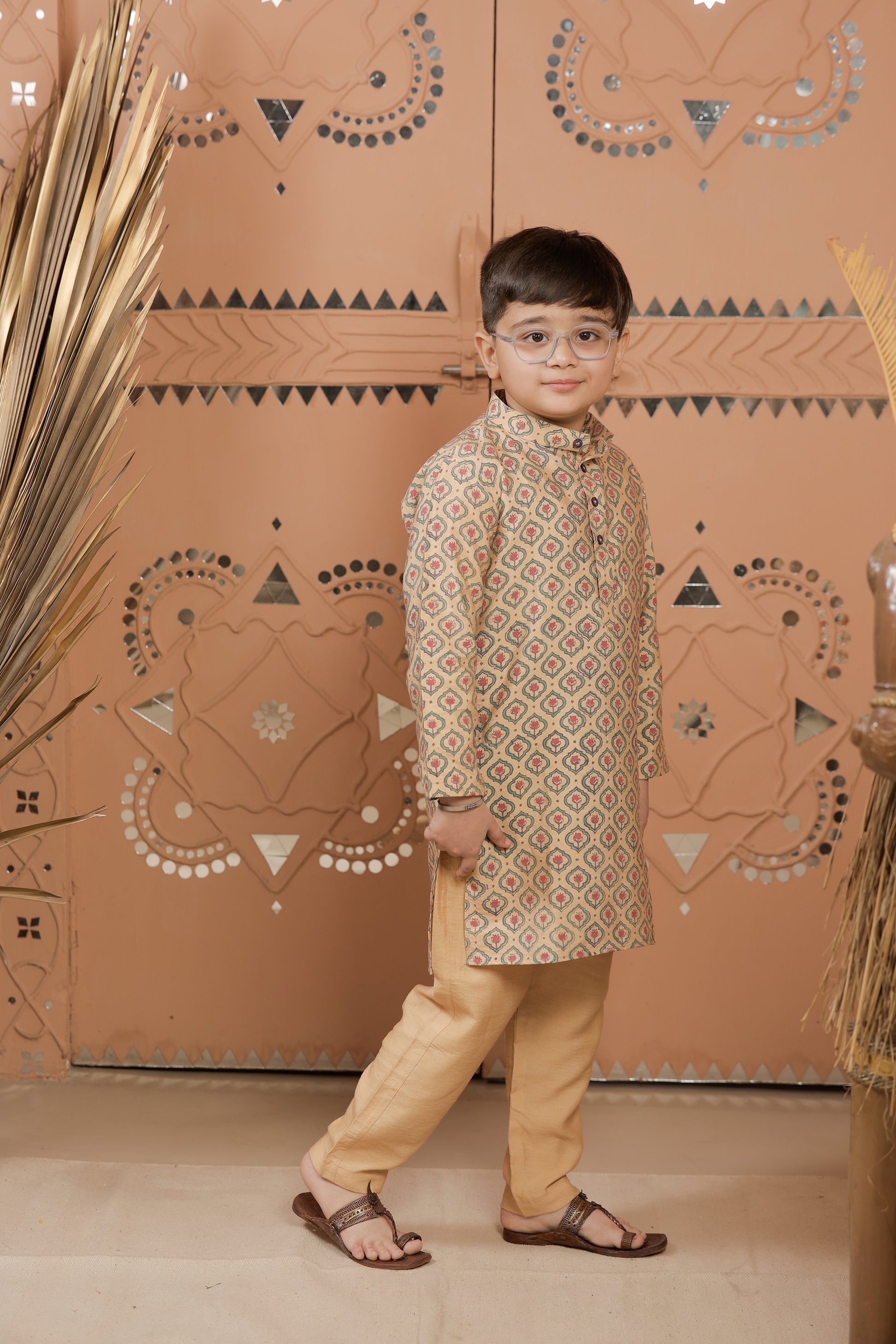 Beige Printed Kurta Set