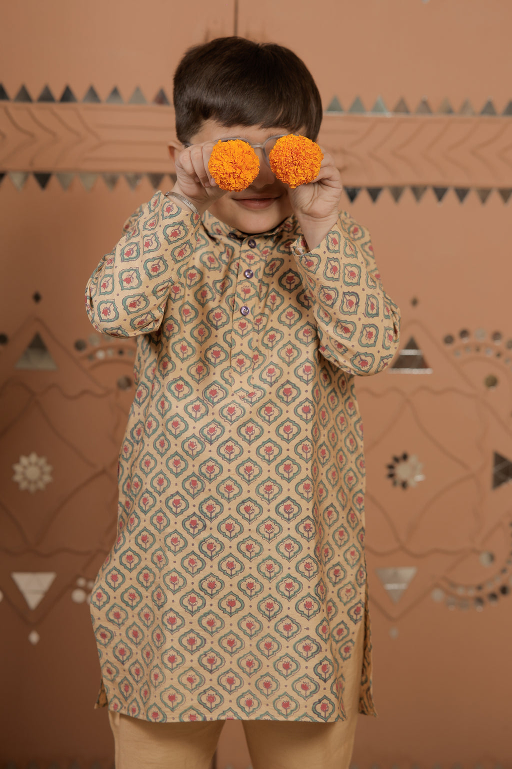 Beige Printed Kurta Set