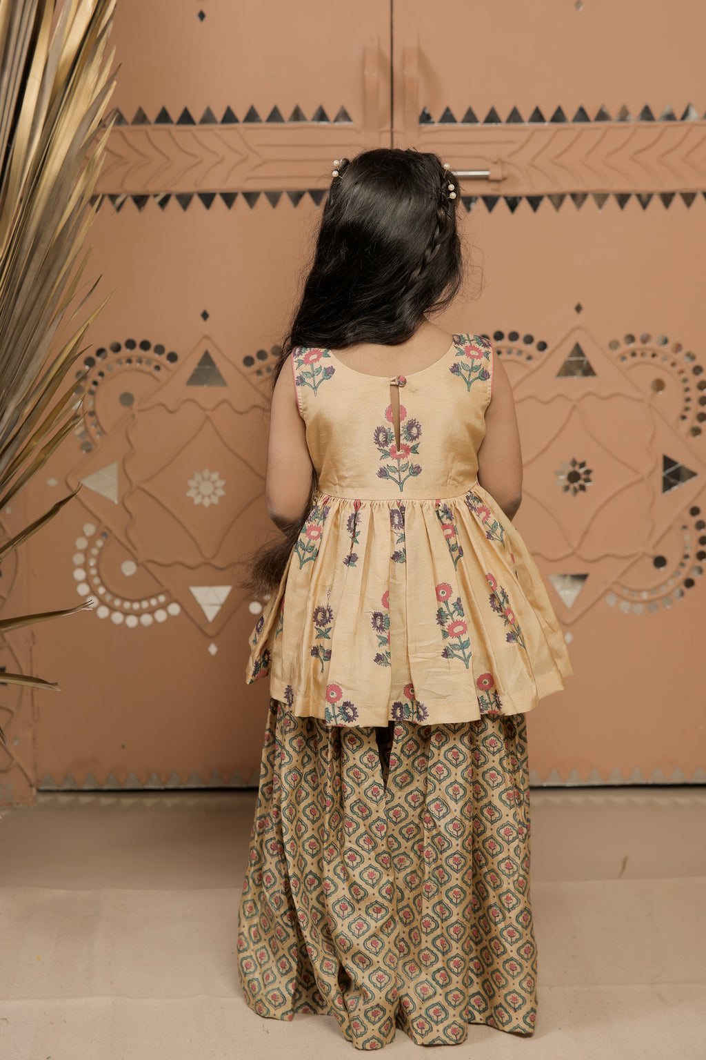Beige Printed Peplum Sharara Set