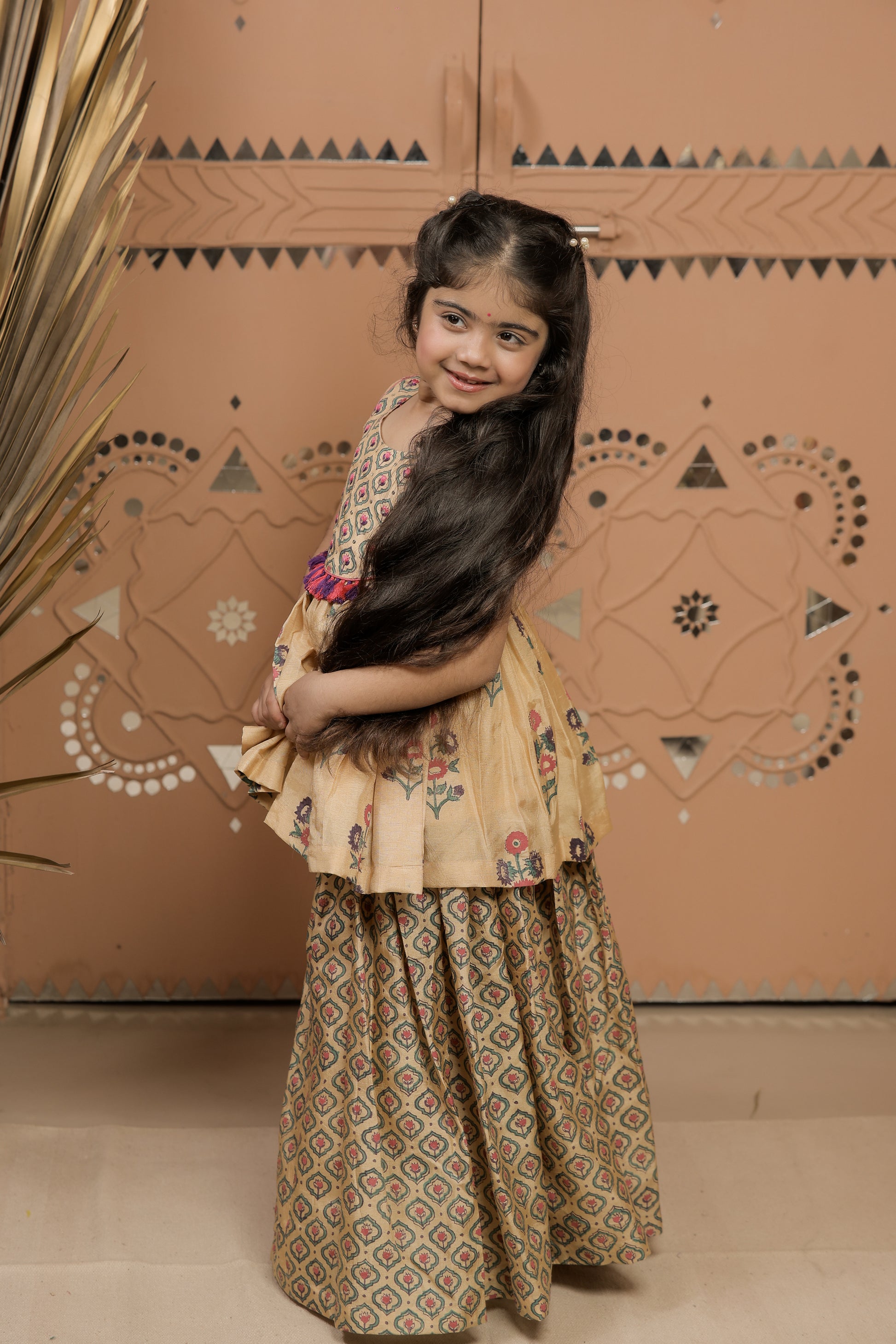 Beige Printed Peplum Sharara Set