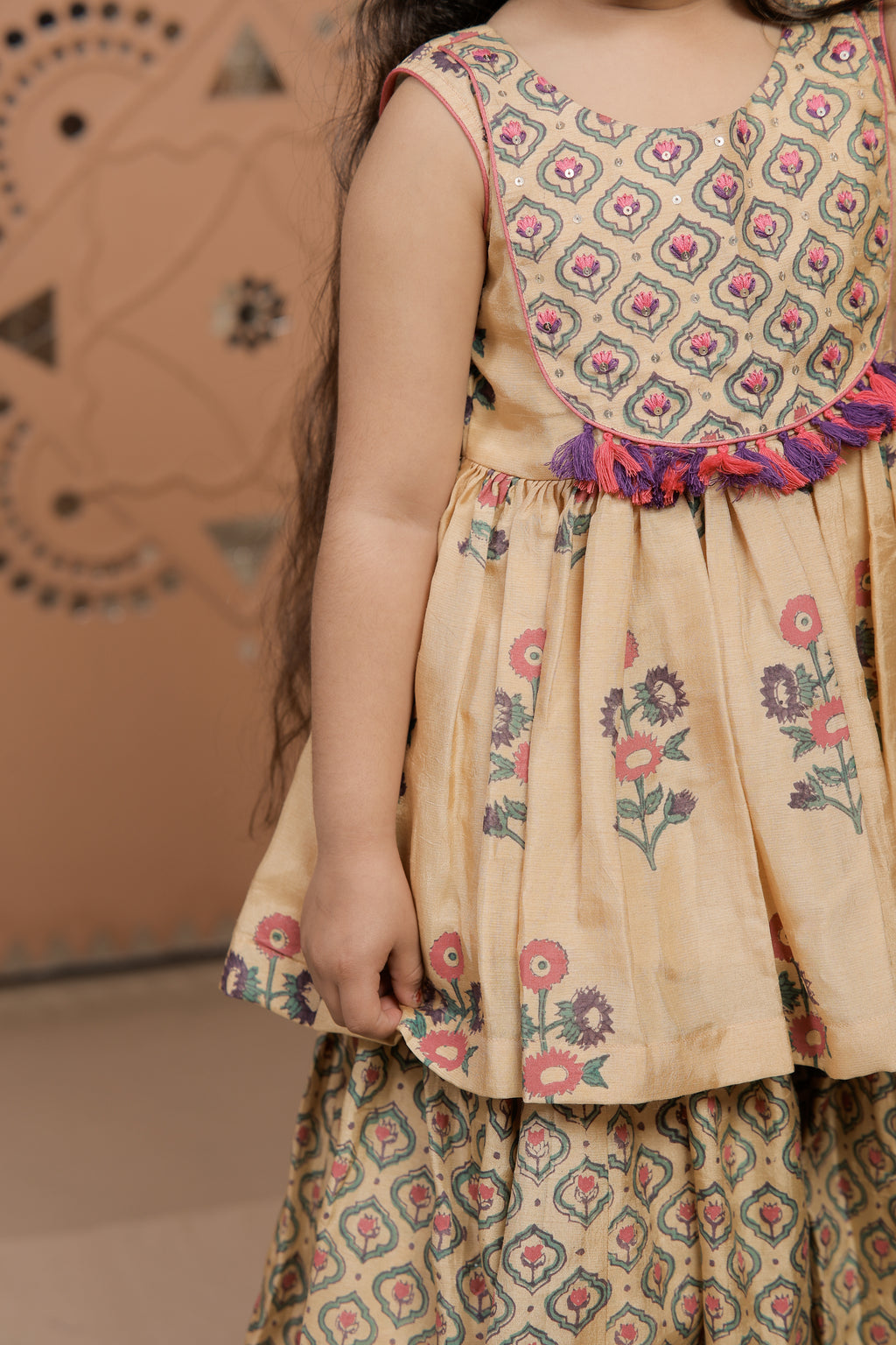 Beige Printed Peplum Sharara Set