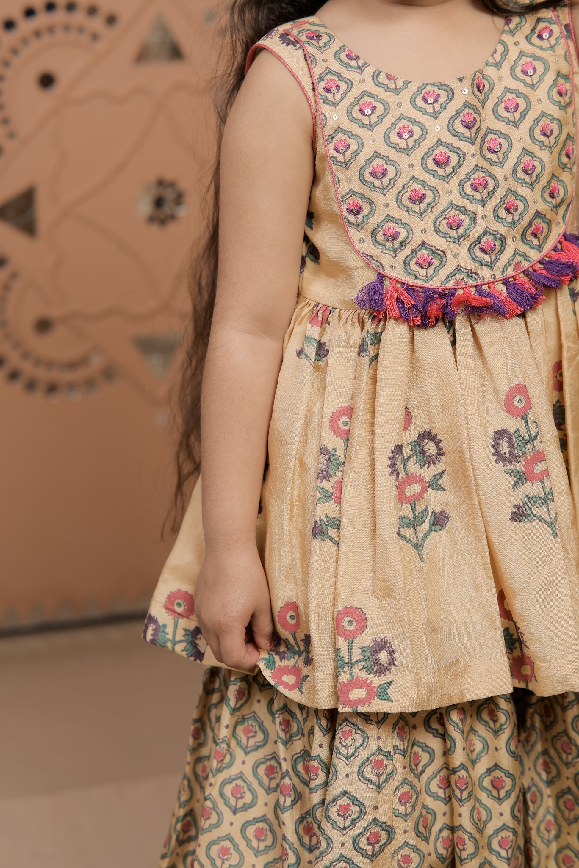 Beige Printed Peplum Sharara Set