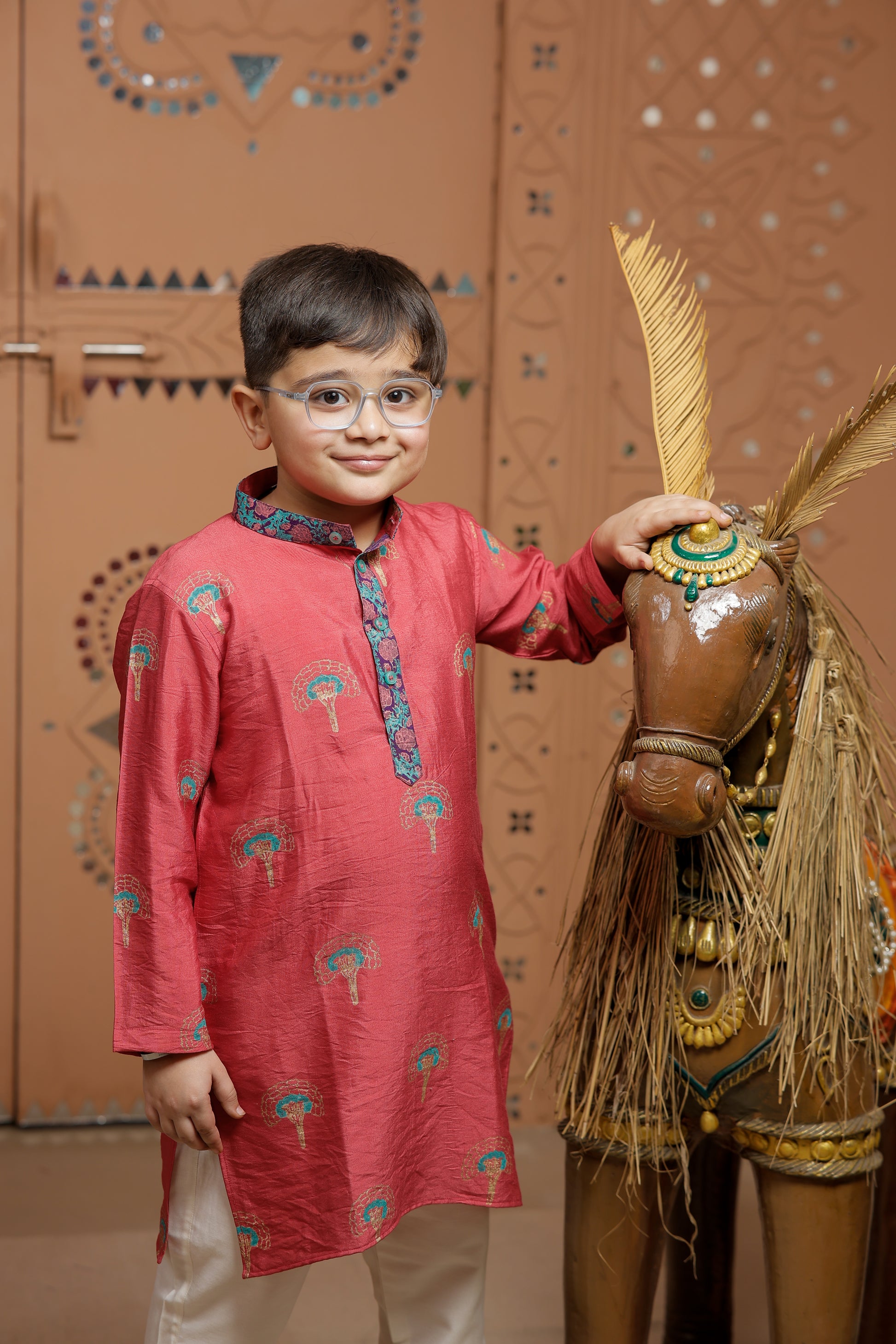 Pink Block Printed Kurta Set