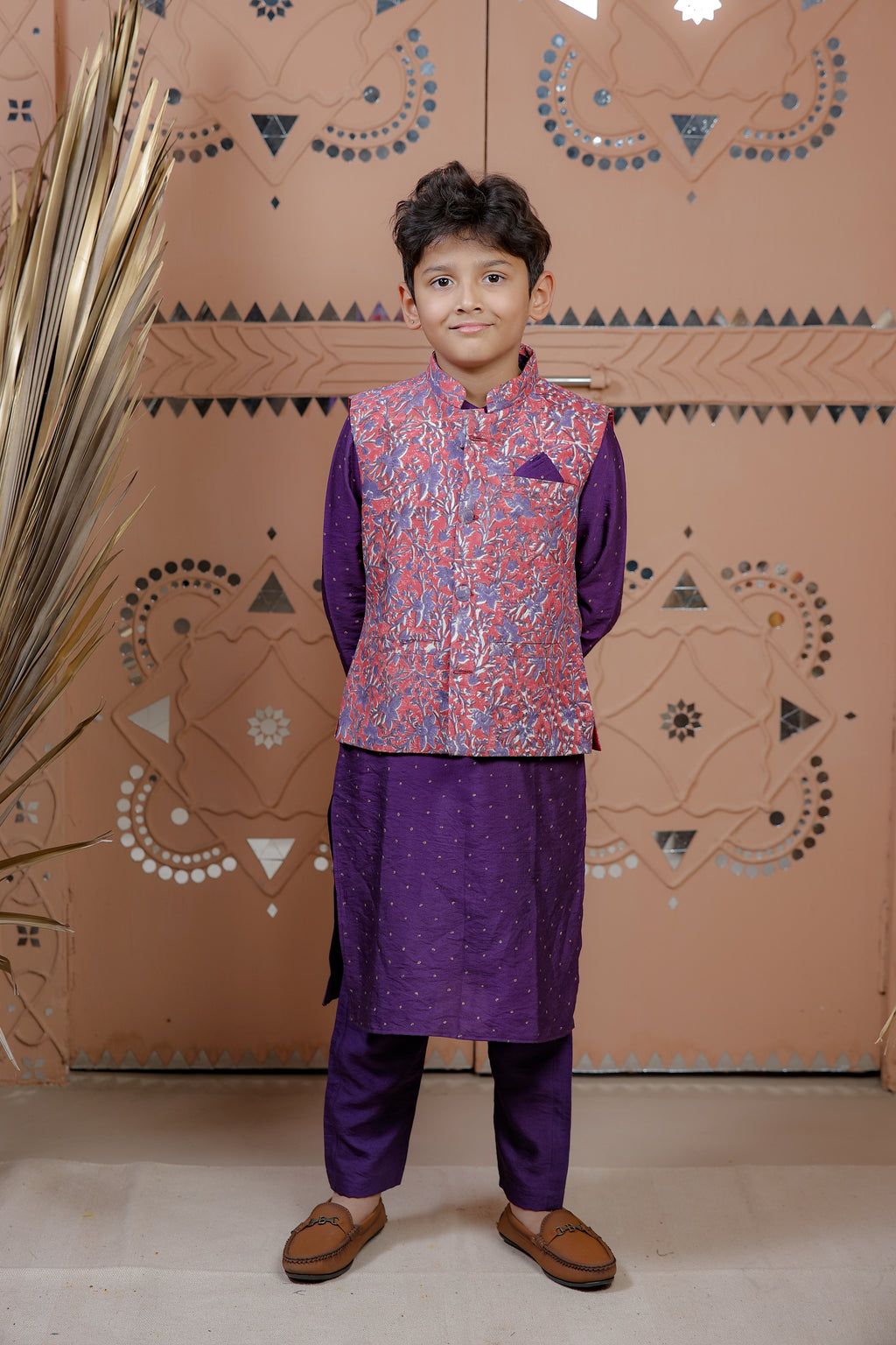 Purple Kurta Set with Floral Jacket