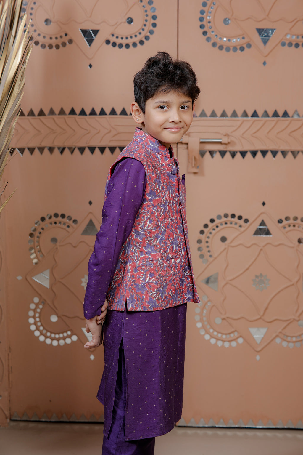 Purple Kurta Set with Floral Jacket