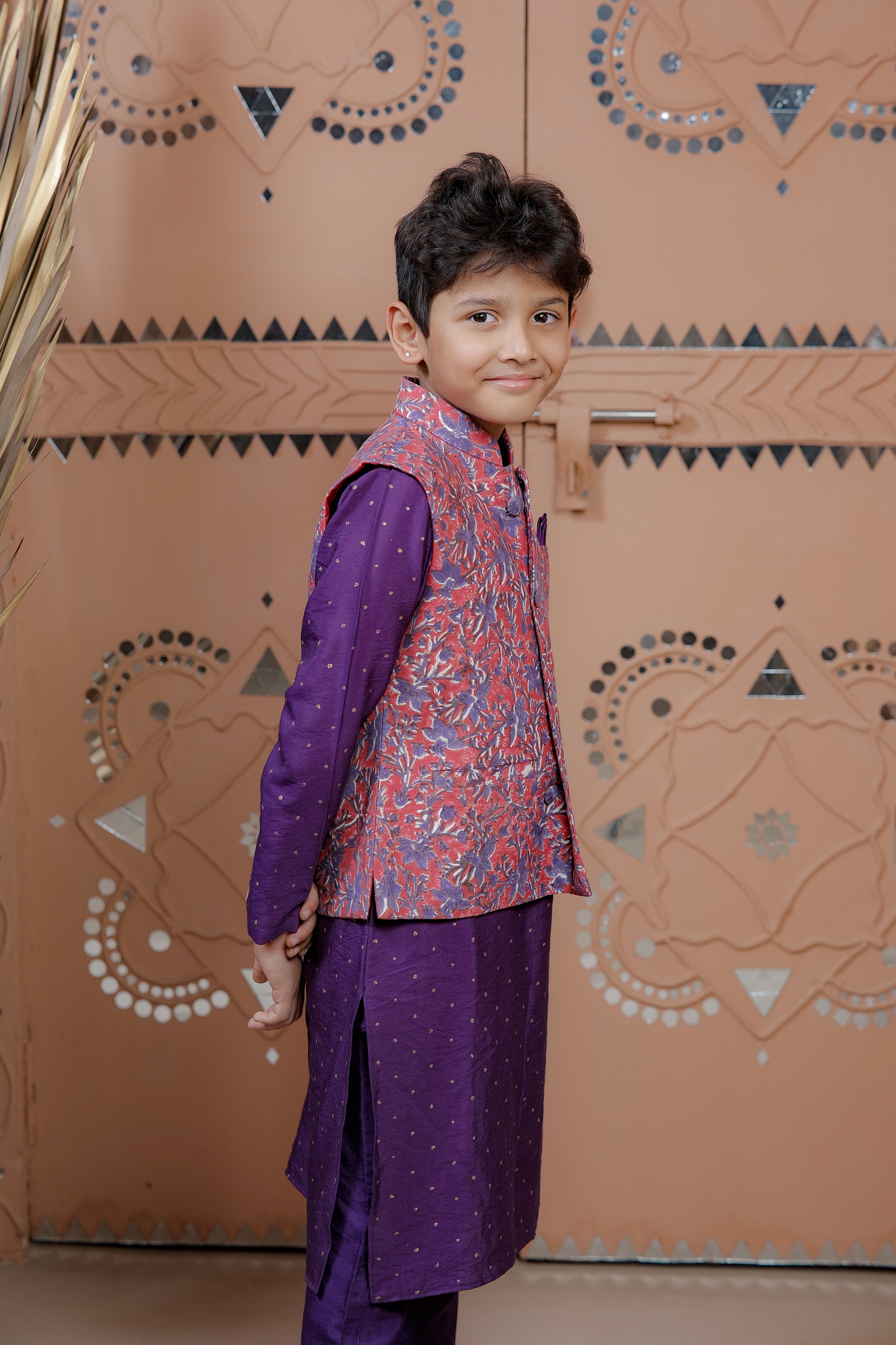 Purple Kurta Set with Floral Jacket