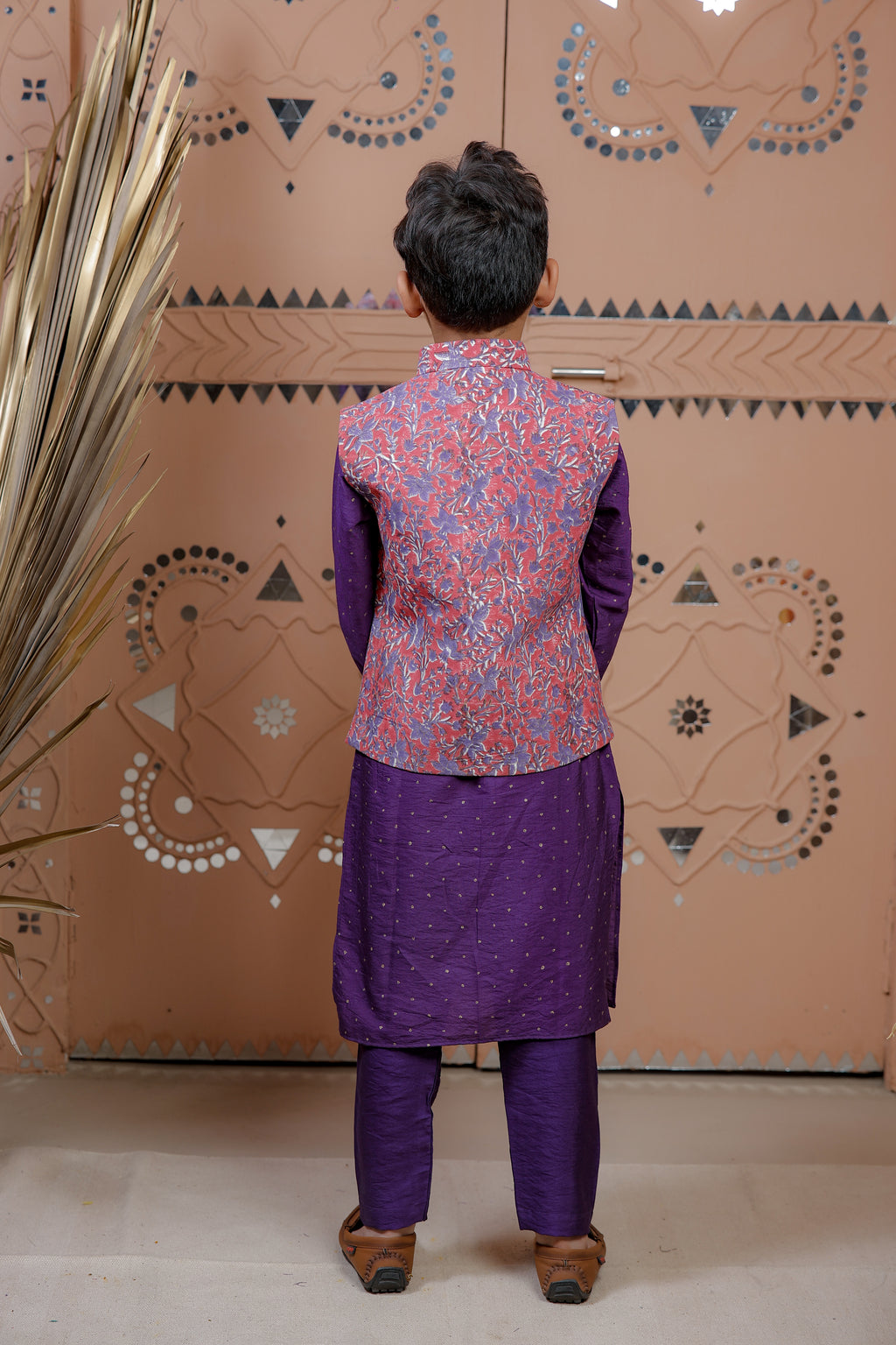 Purple Kurta Set with Floral Jacket