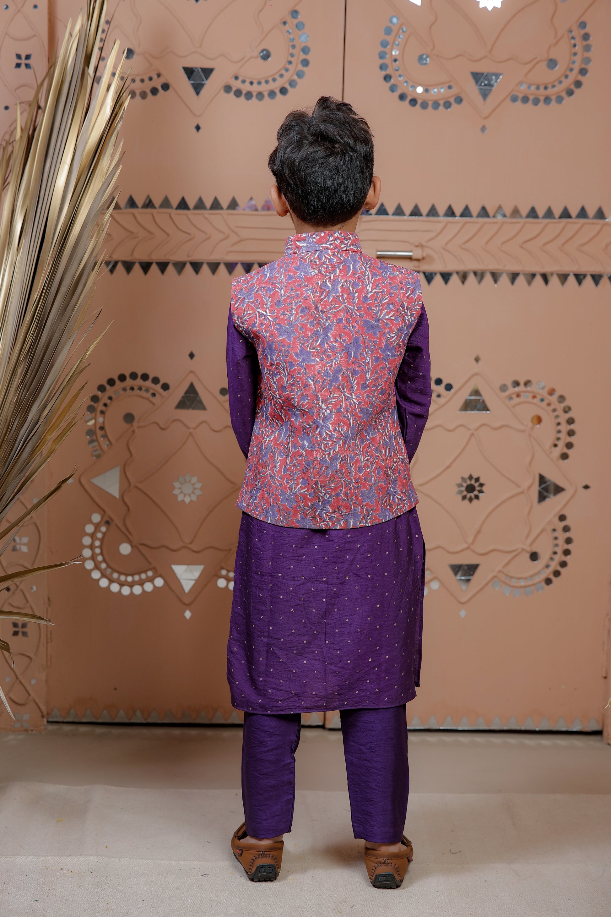 Purple Kurta Set with Floral Jacket