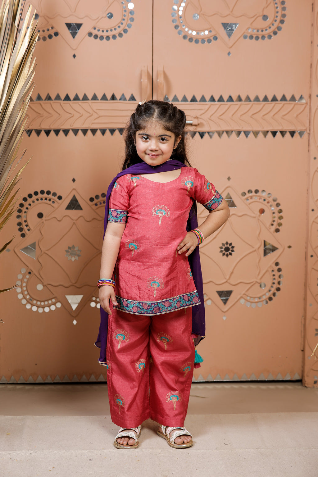 Pink Block Printed Kurta Set With Dupatta