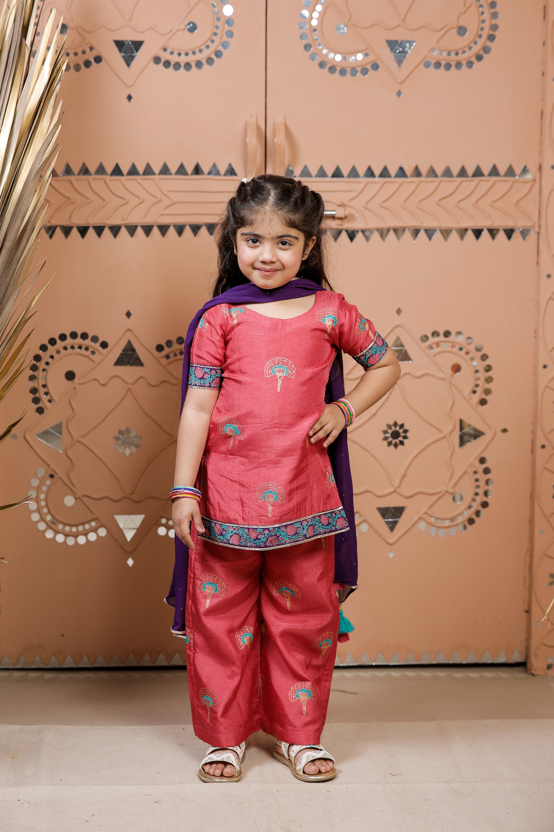 Pink Block Printed Kurta Set With Dupatta