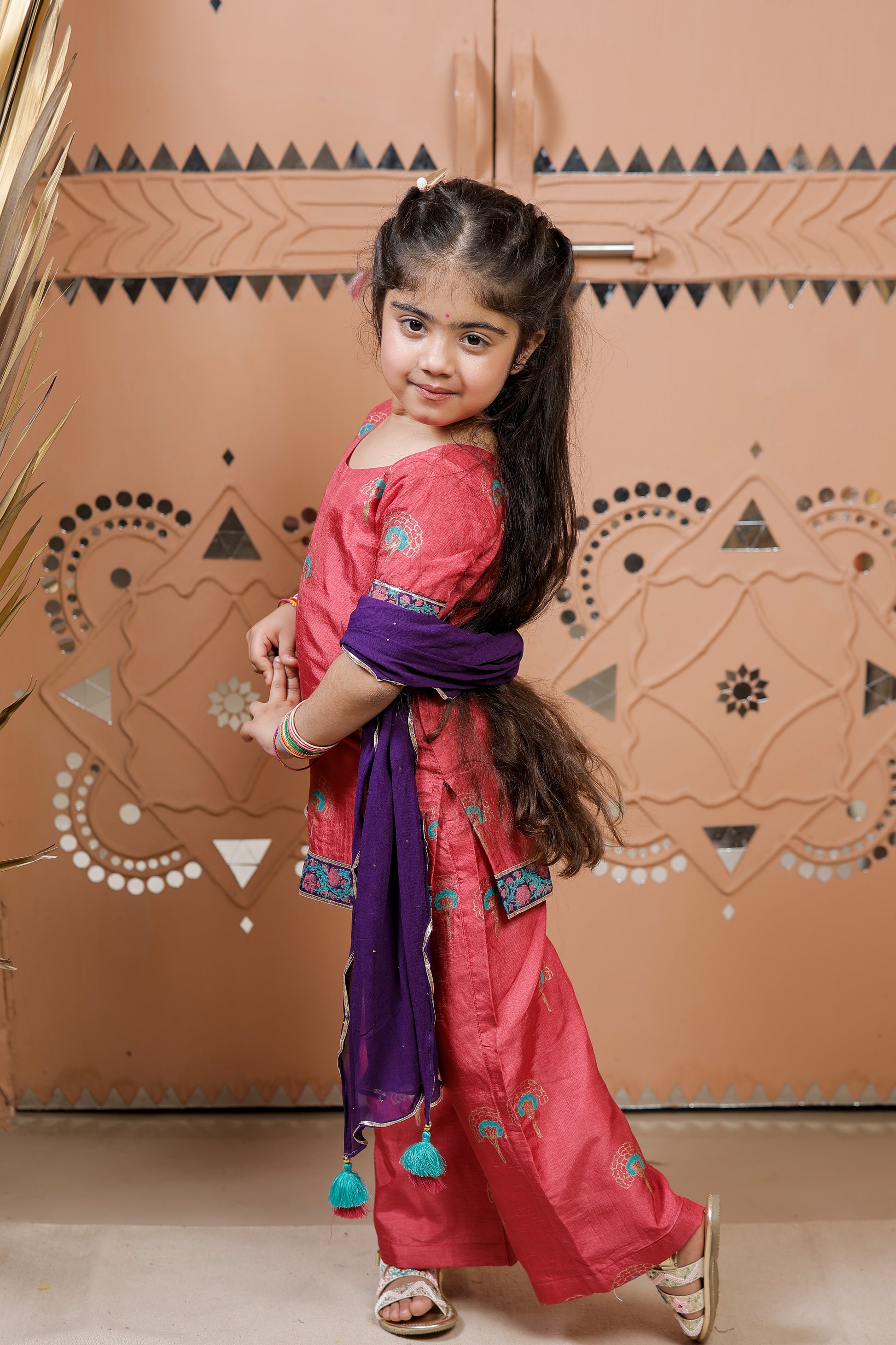 Pink Block Printed Kurta Set With Dupatta