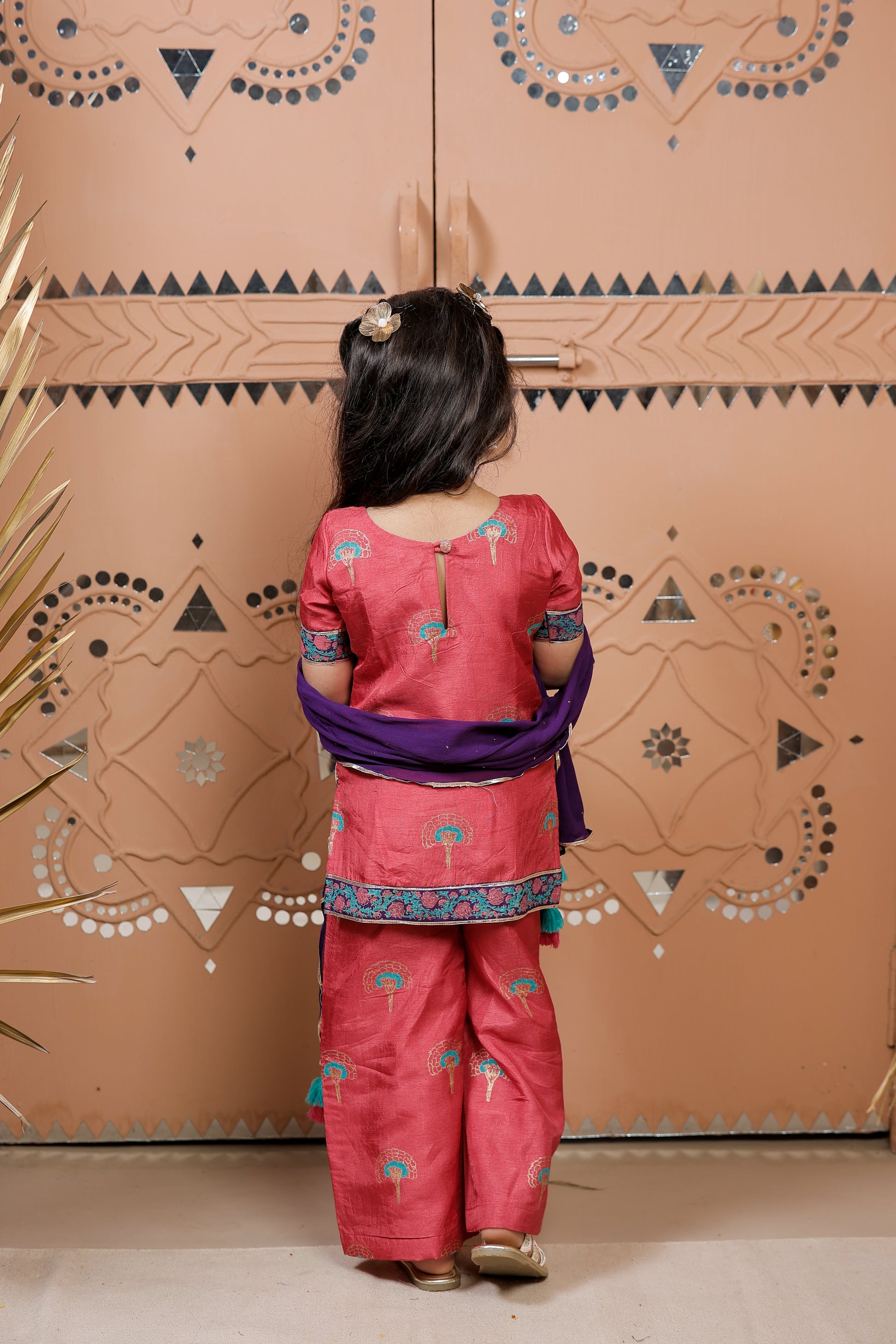 Pink Block Printed Kurta Set With Dupatta