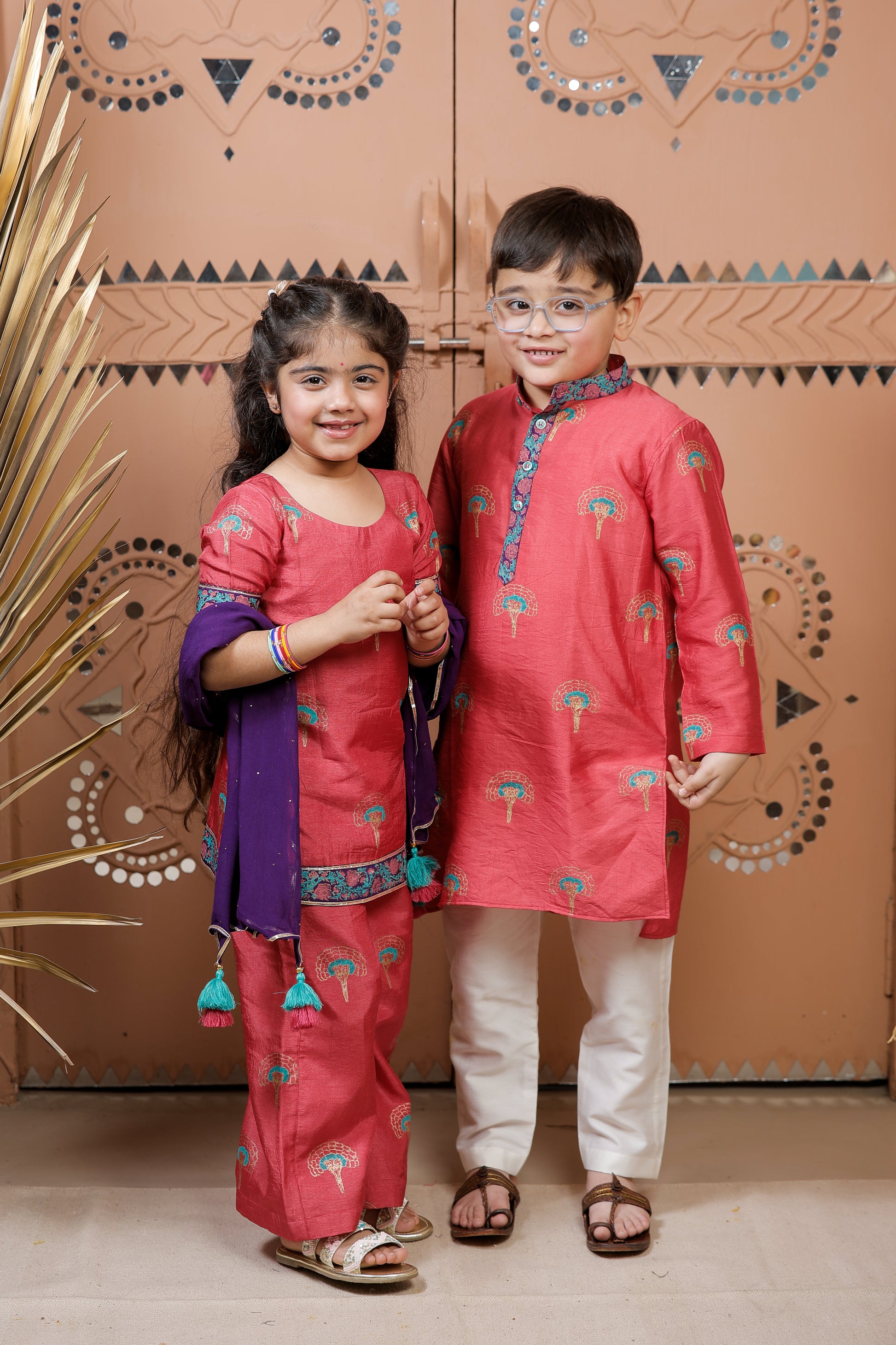 Pink Block Printed Kurta Set With Dupatta