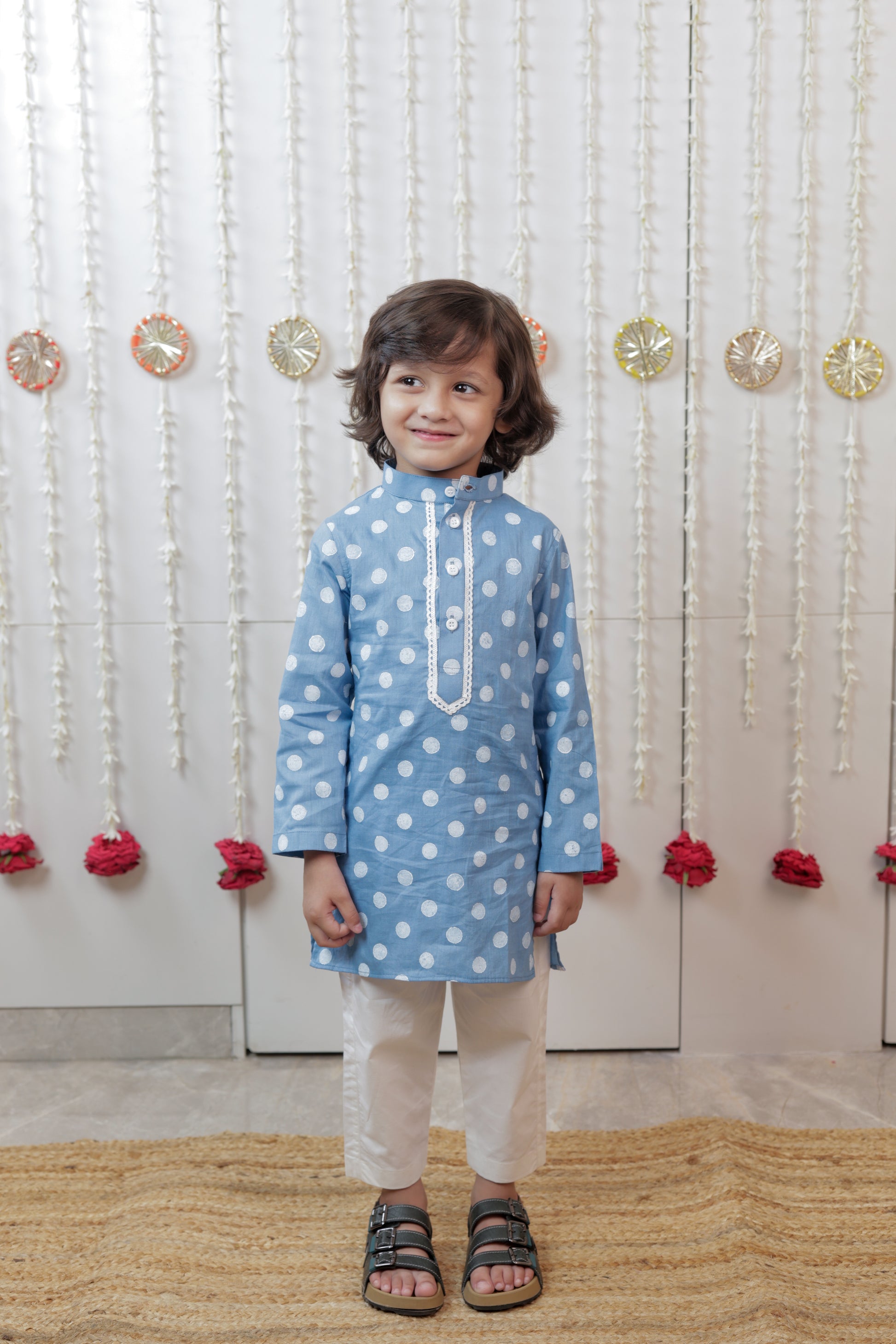 Sky Blue Polka Dot Kurta Set