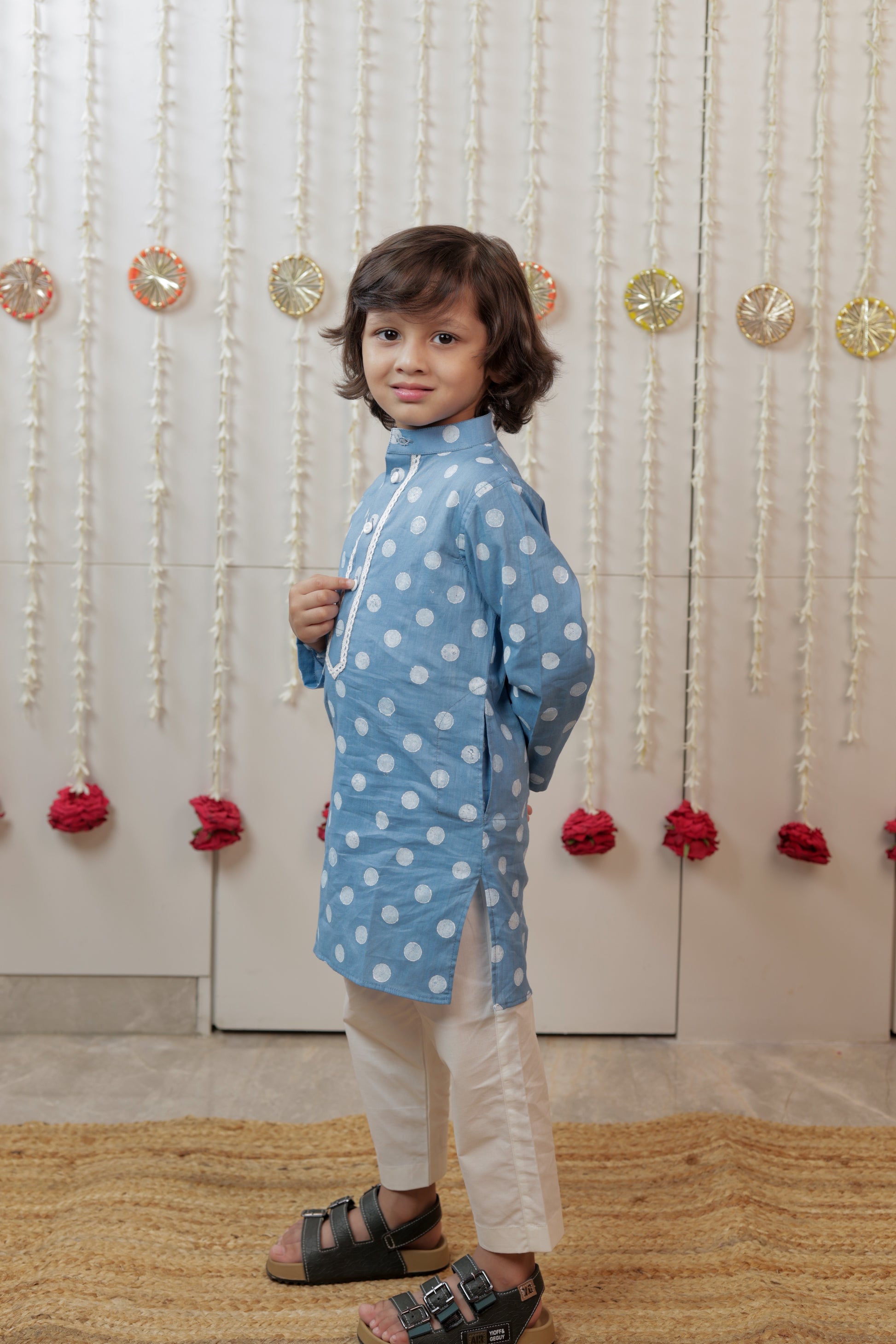 Sky Blue Polka Dot Kurta Set