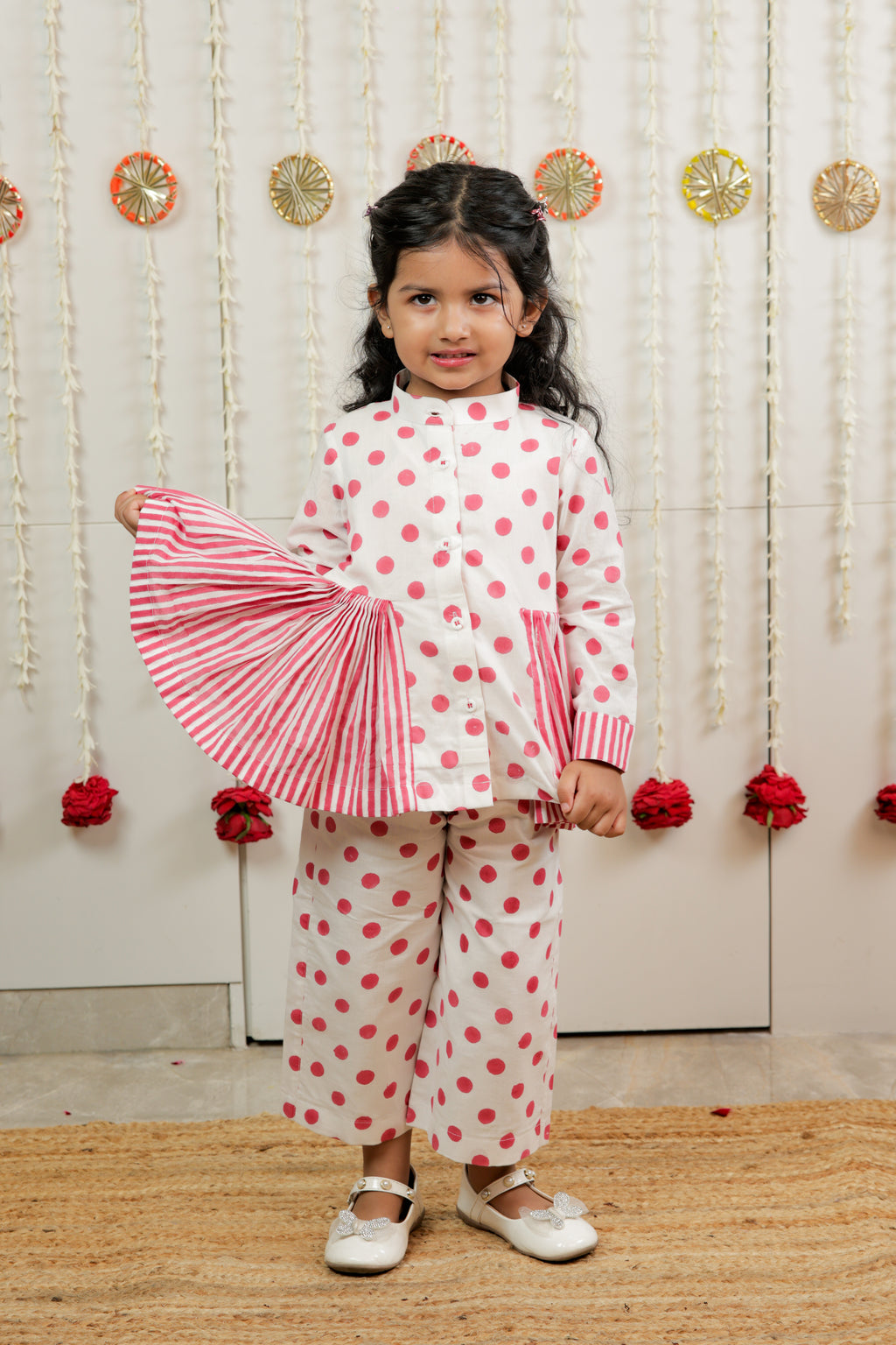 Classic Polka Peplum Top With Pants