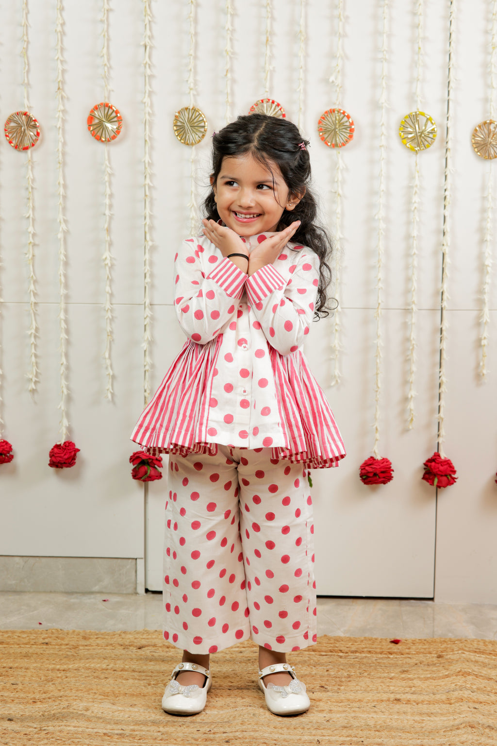 Classic Polka Peplum Top With Pants