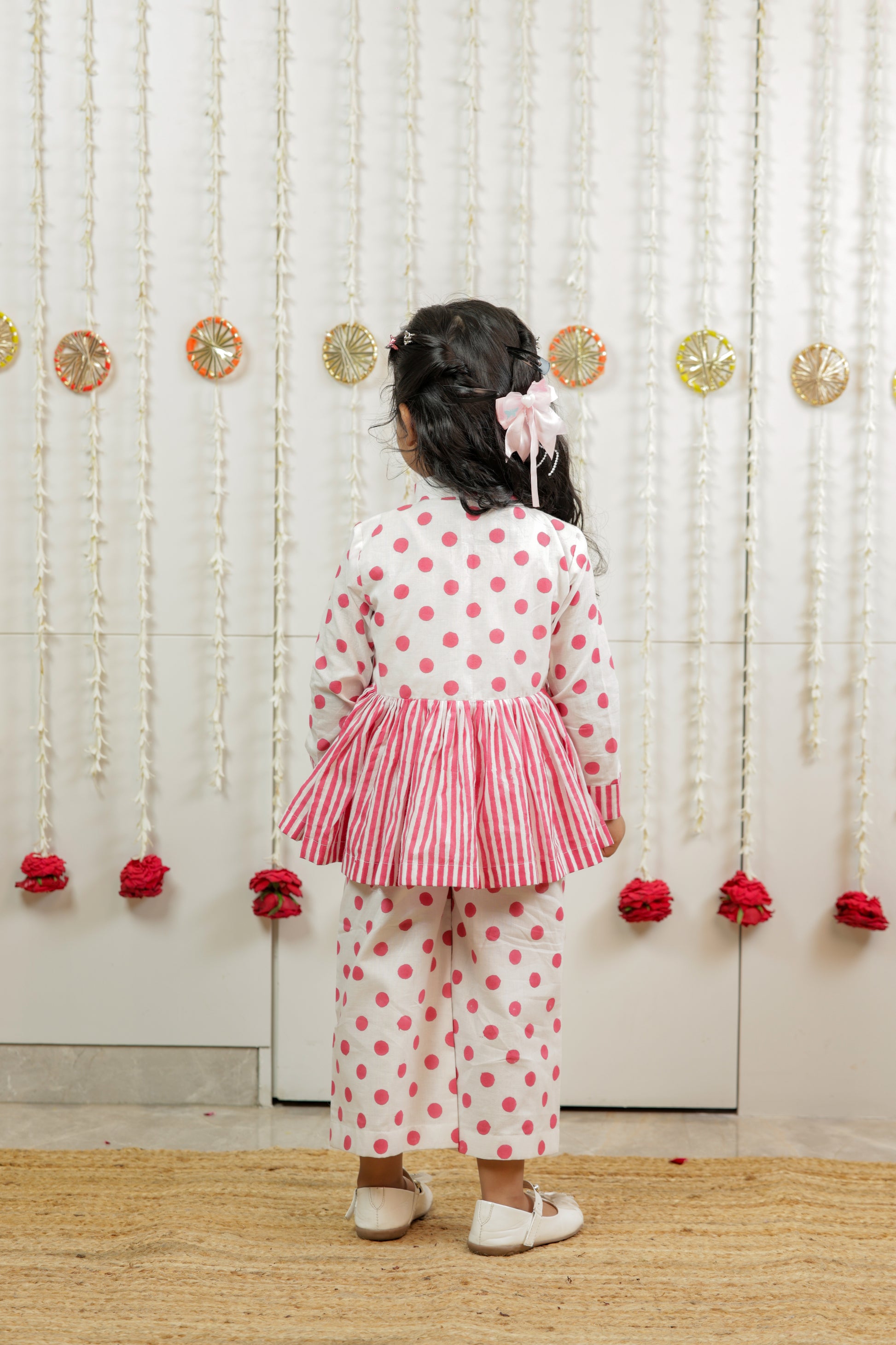 Classic Polka Peplum Top With Pants