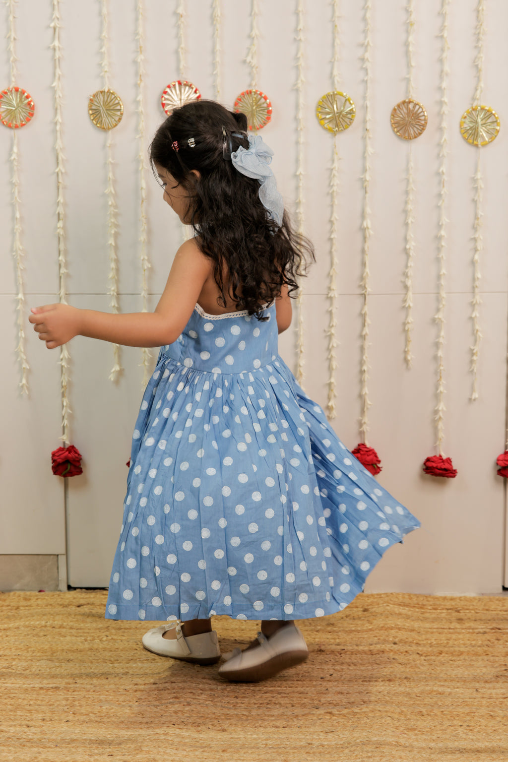 Sky Blue Polka Dot Full length Kurta with Dupatta