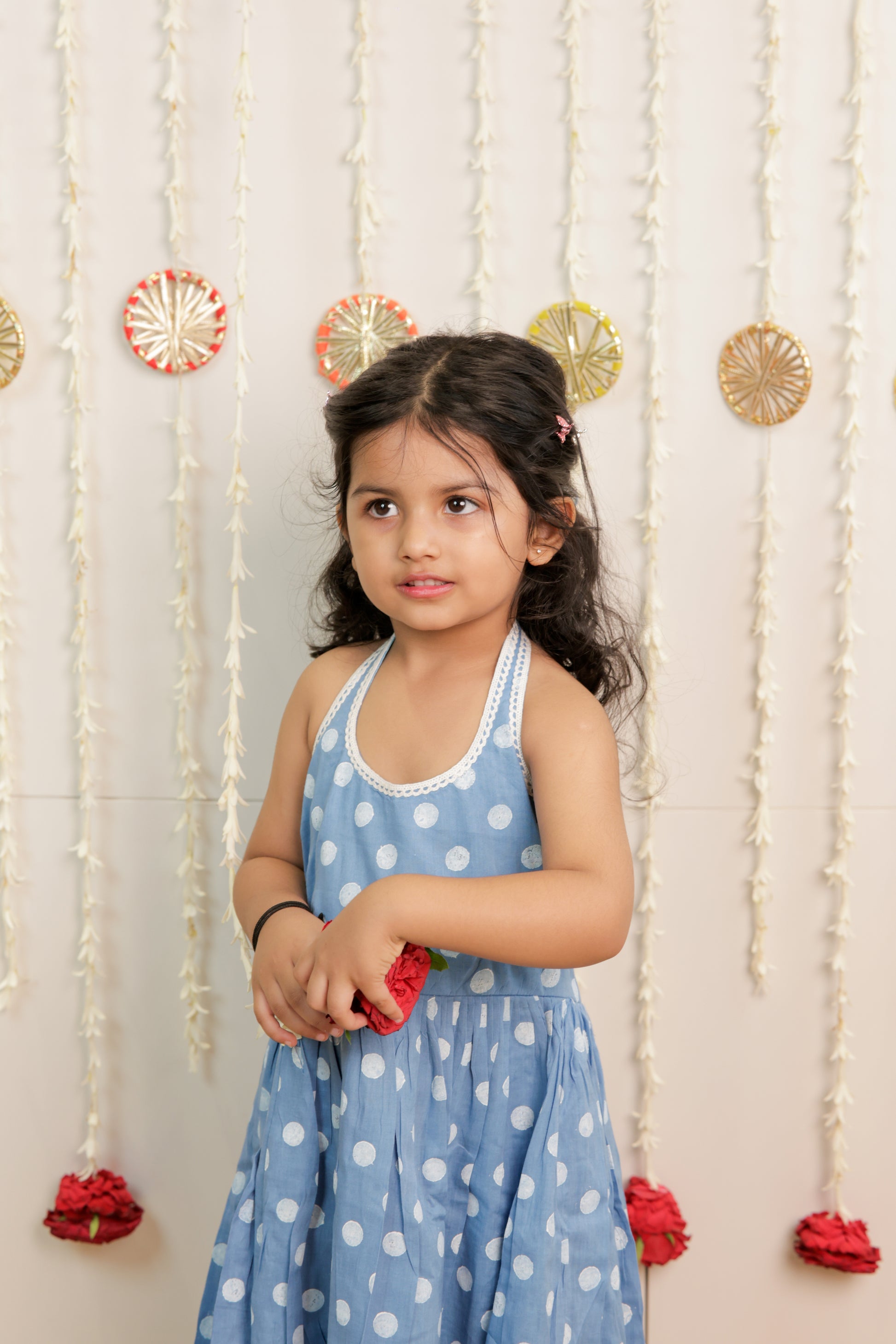 Sky Blue Polka Dot Full length Kurta with Dupatta