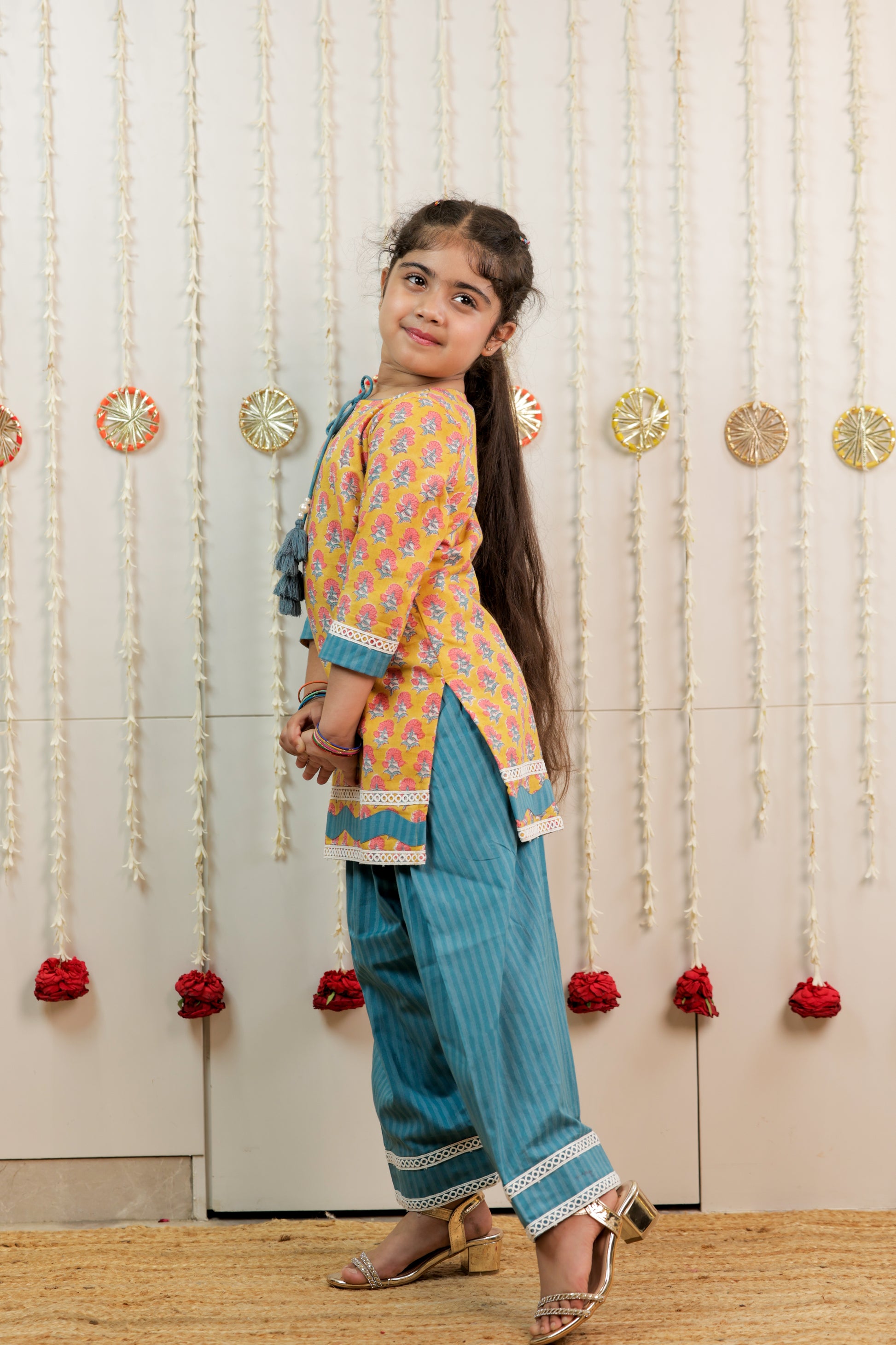 Petal & Stripe Kurta With Farshi Salwar