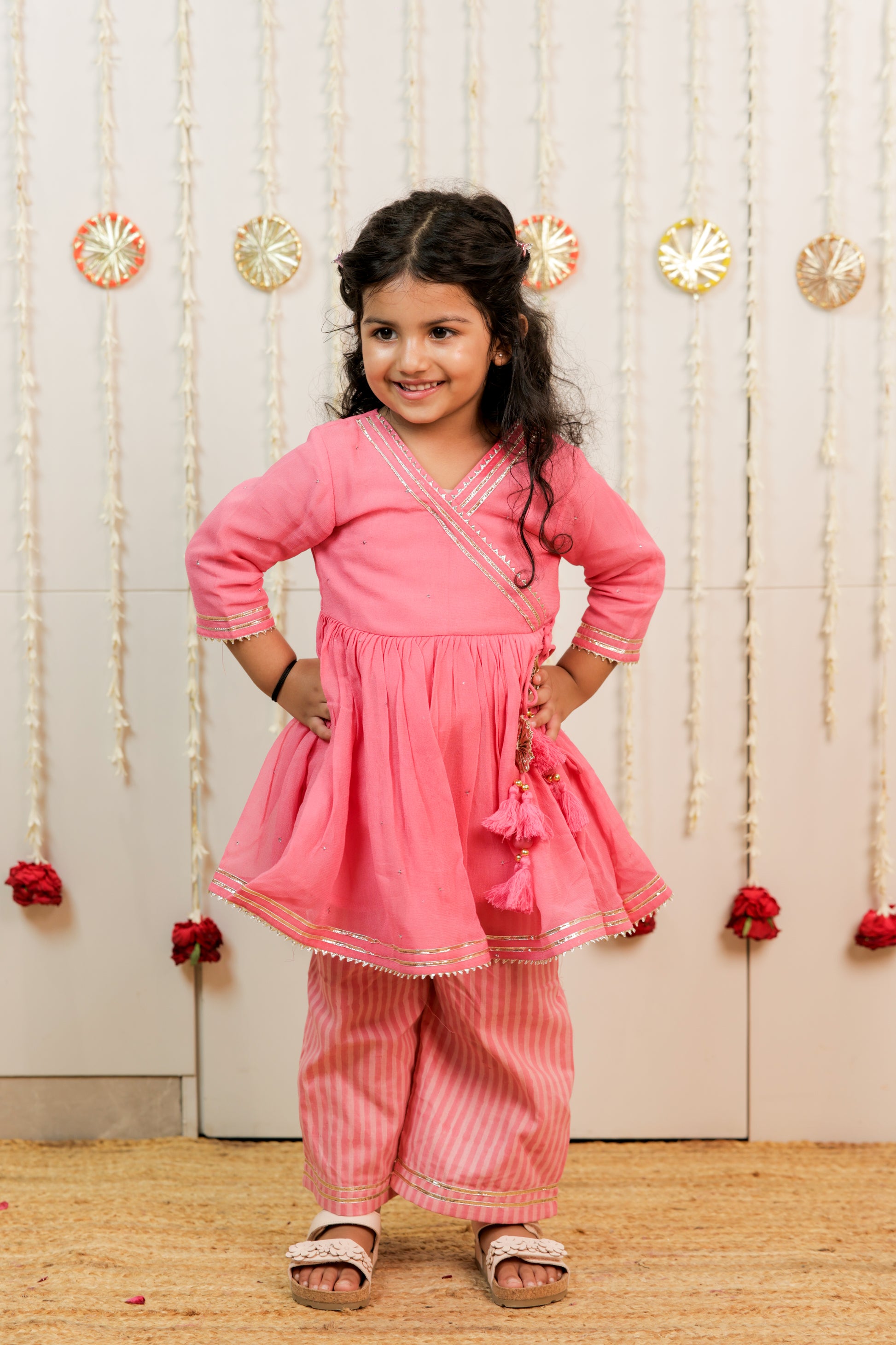 Pink Peach Angrakha With Pant