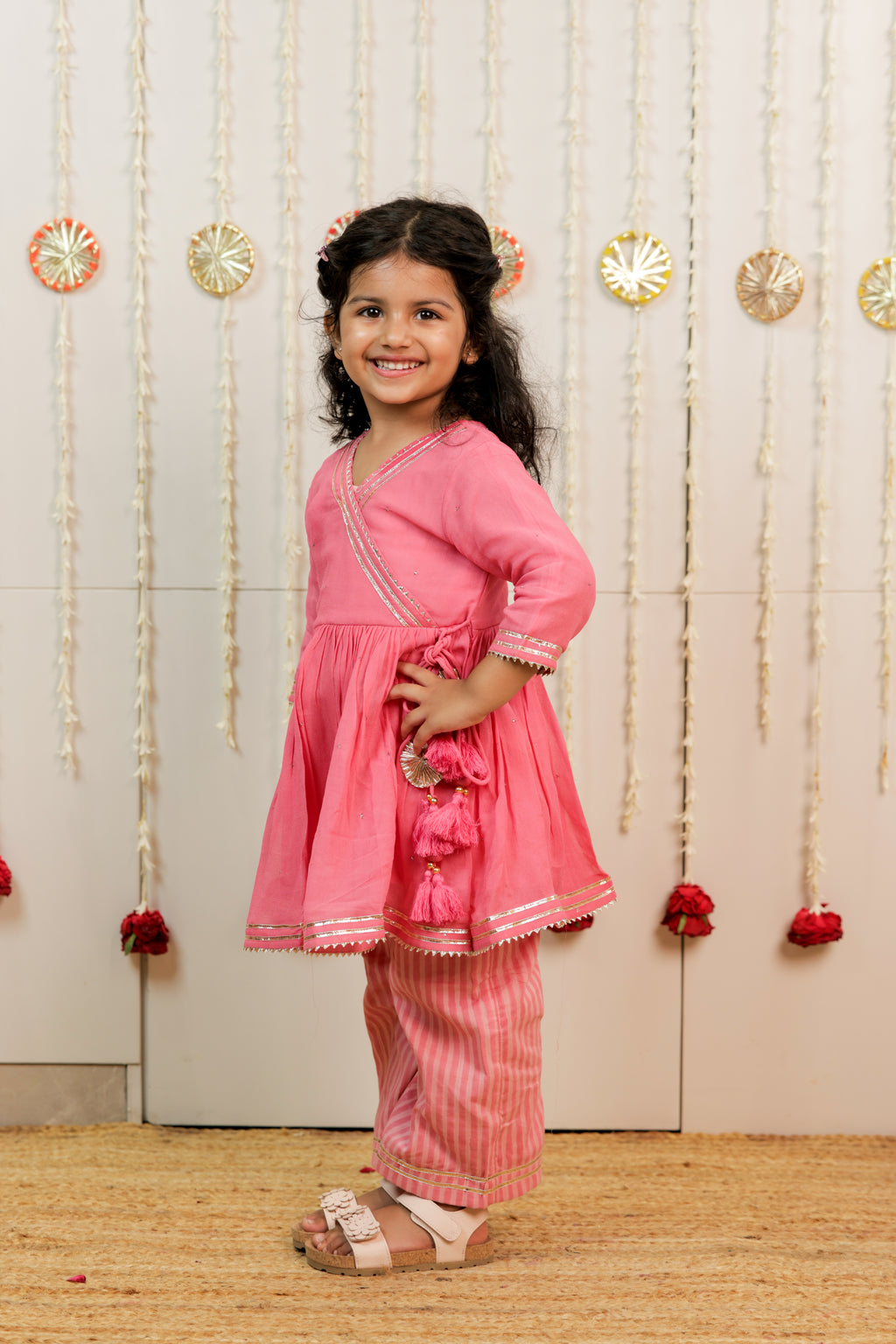 Pink Peach Angrakha With Pant