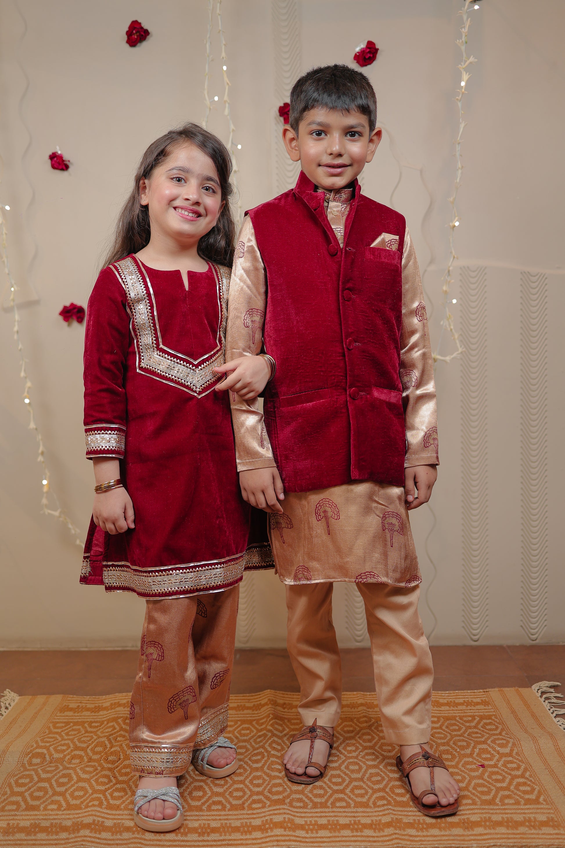 Maroon velvet kurta set