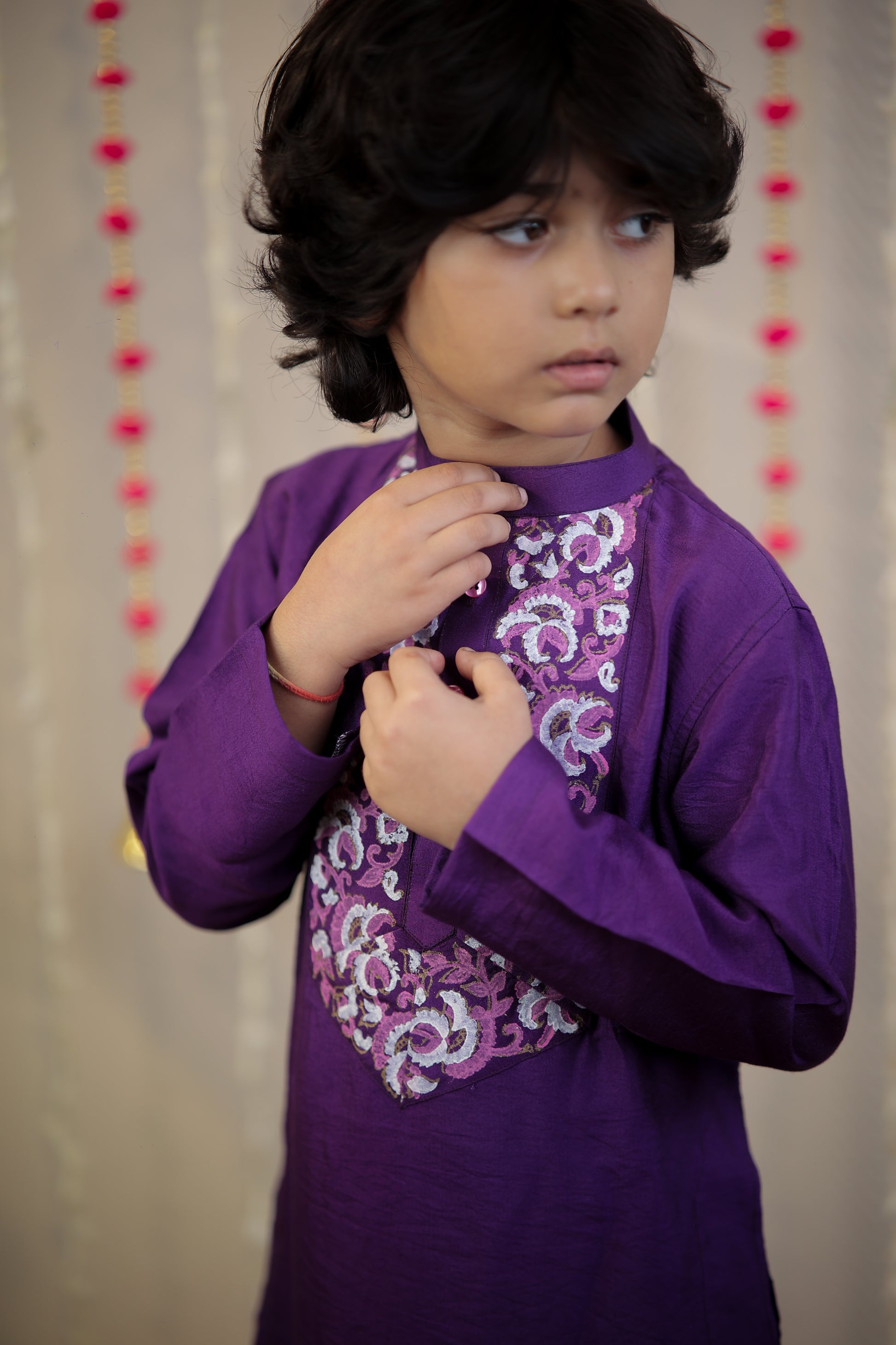 Purple block printed kurta