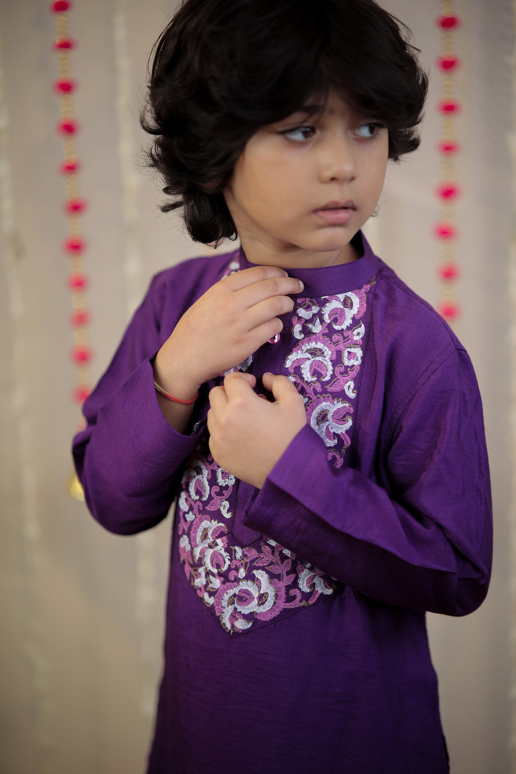 Purple block printed kurta