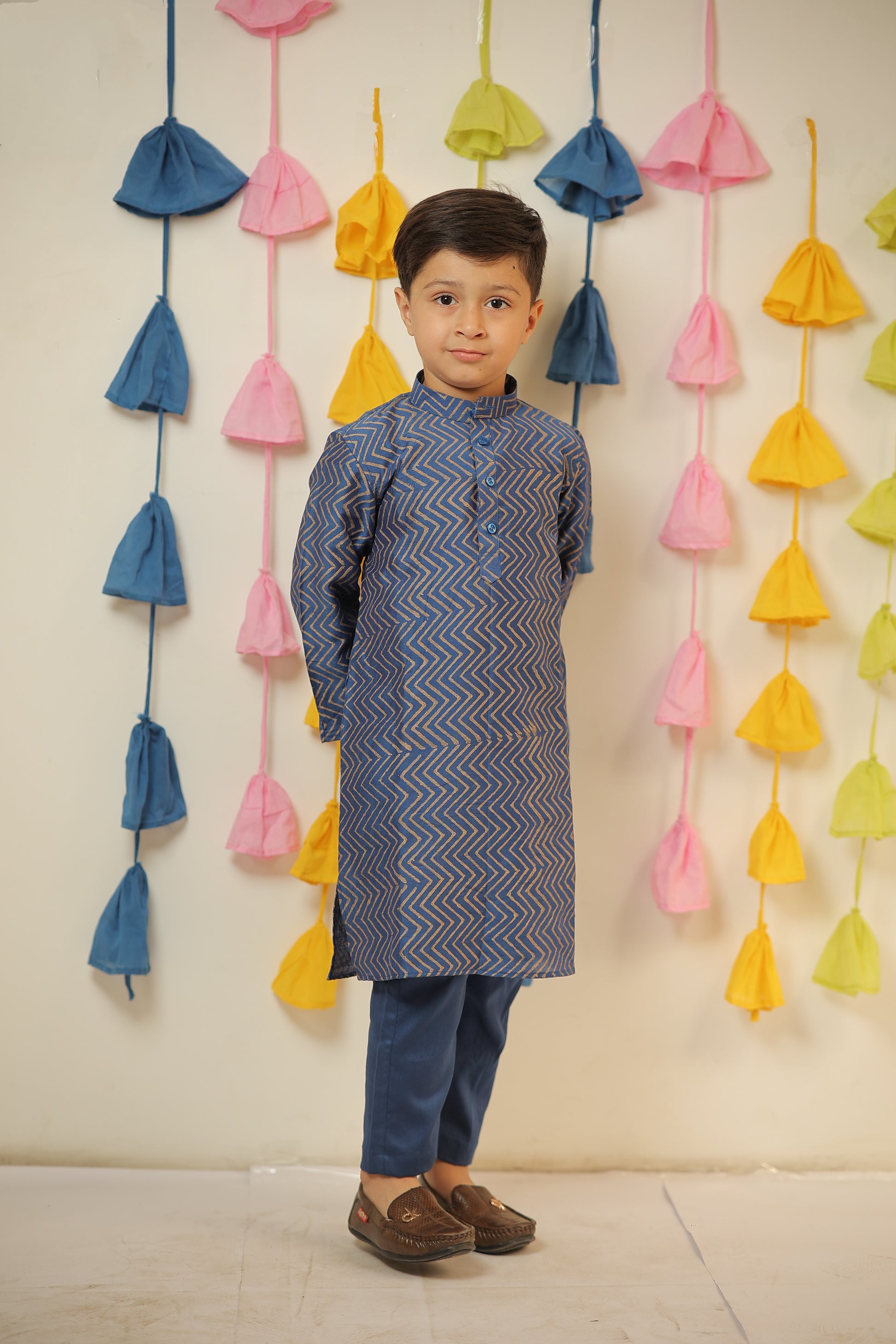 Blue block printed kurta set