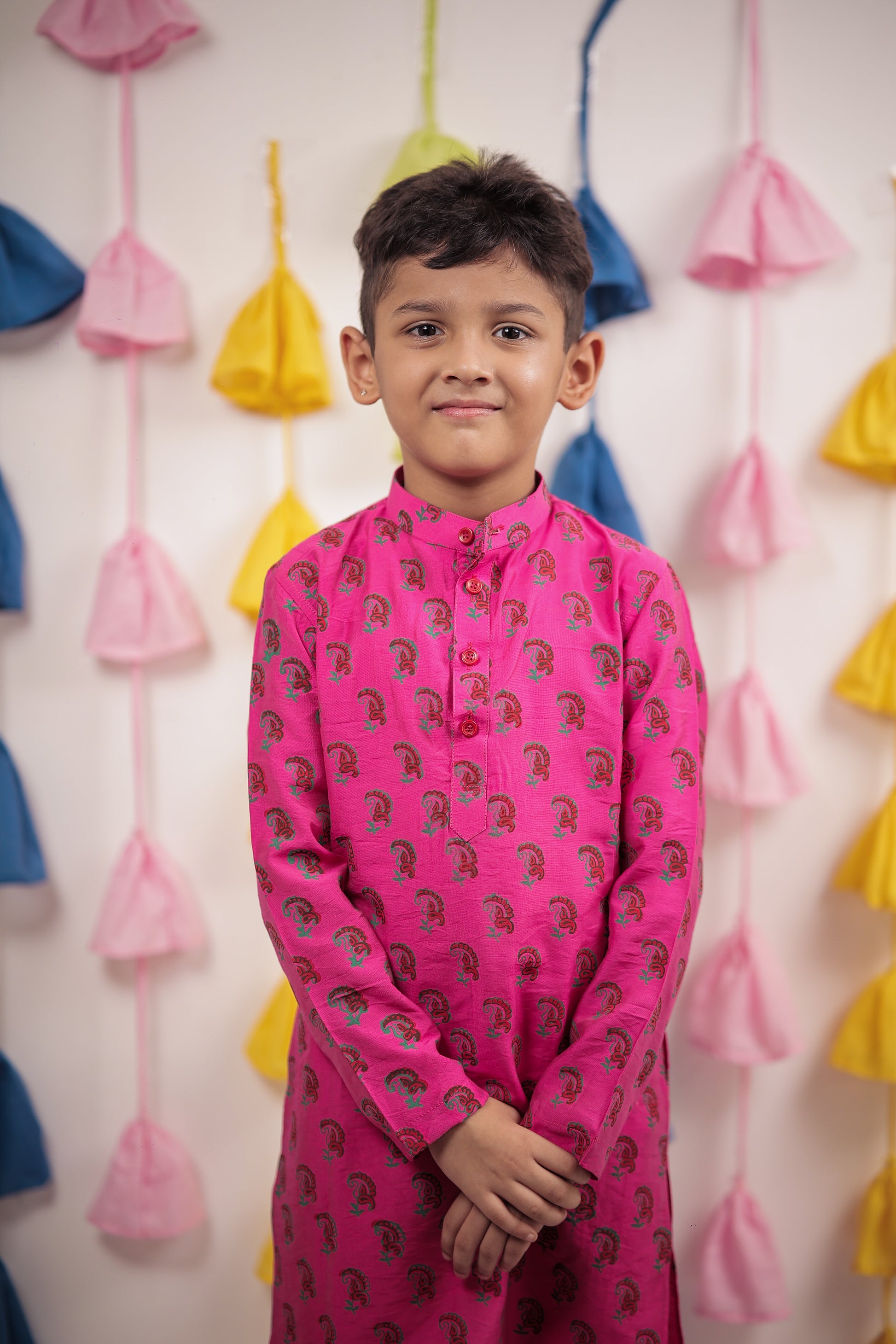 Pink block printed kurta set