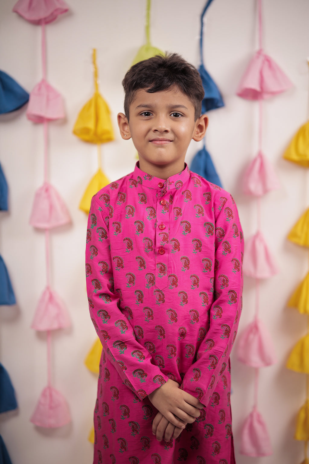 Pink block printed kurta set