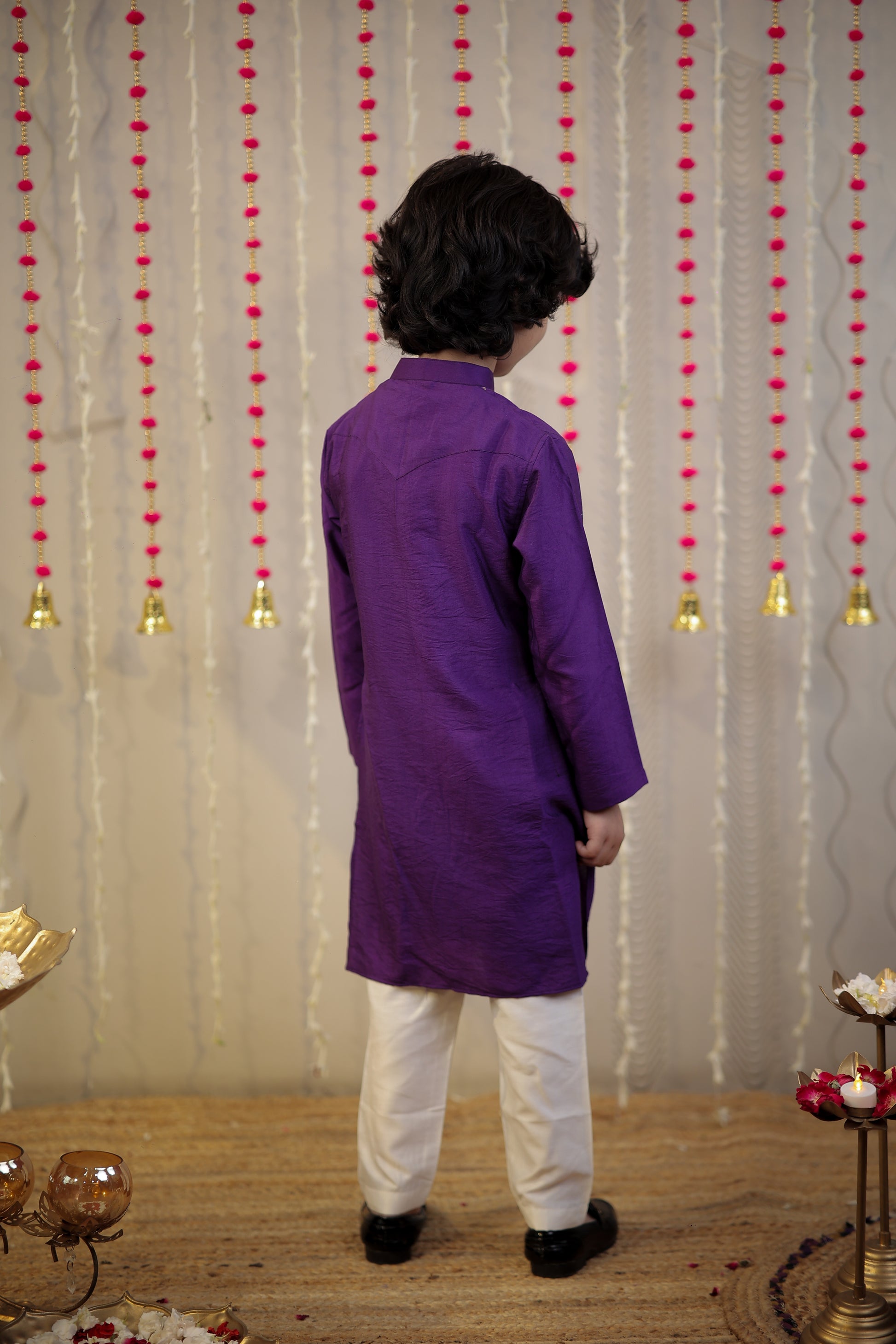 Purple block printed kurta