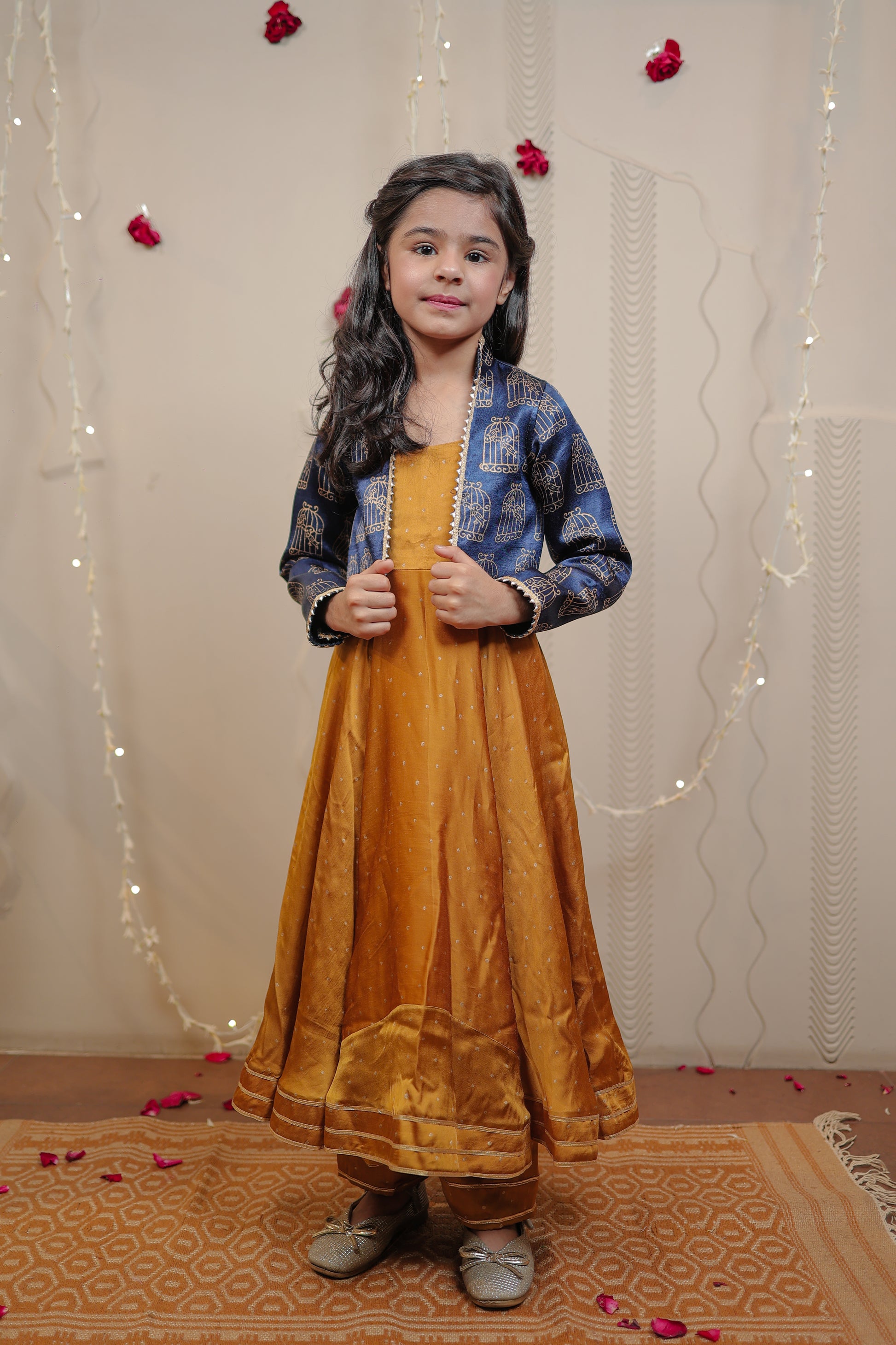 Mustard kurta set with short jacket