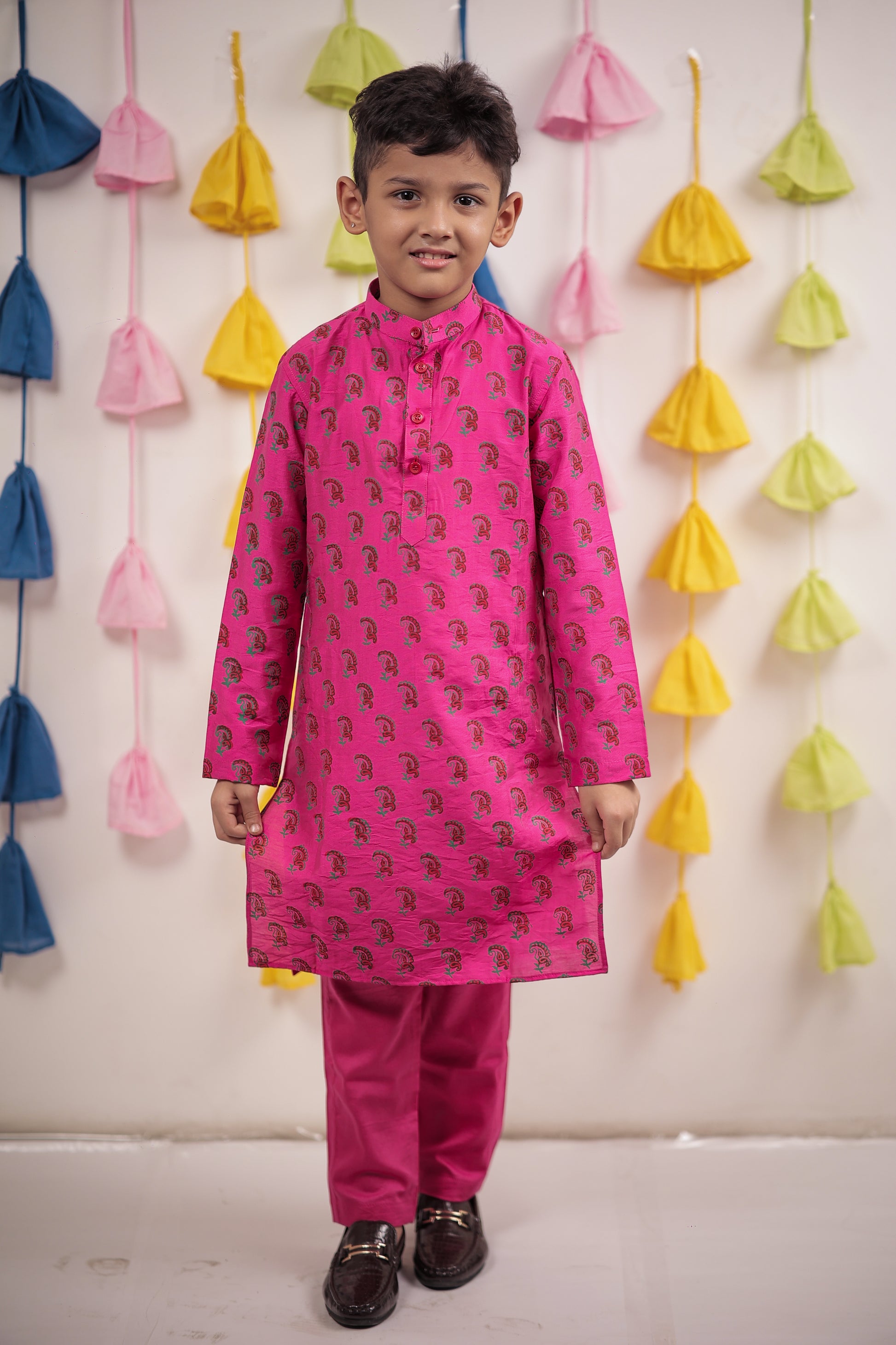 Pink block printed kurta set