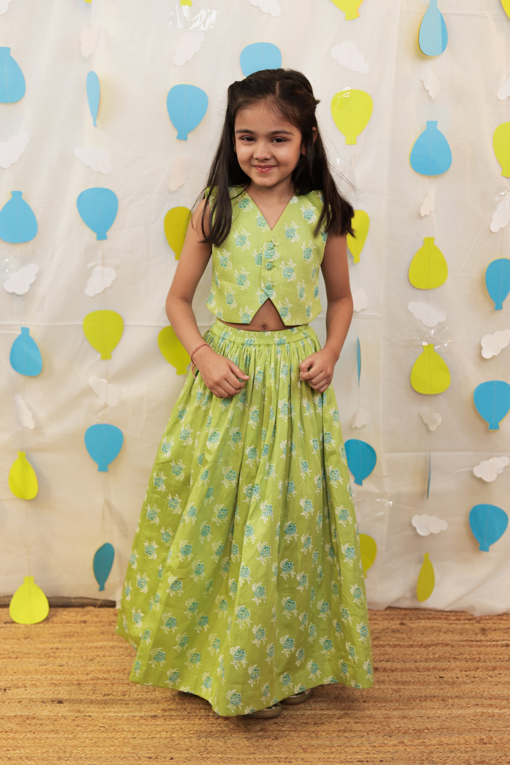 Green jacket with skirt set