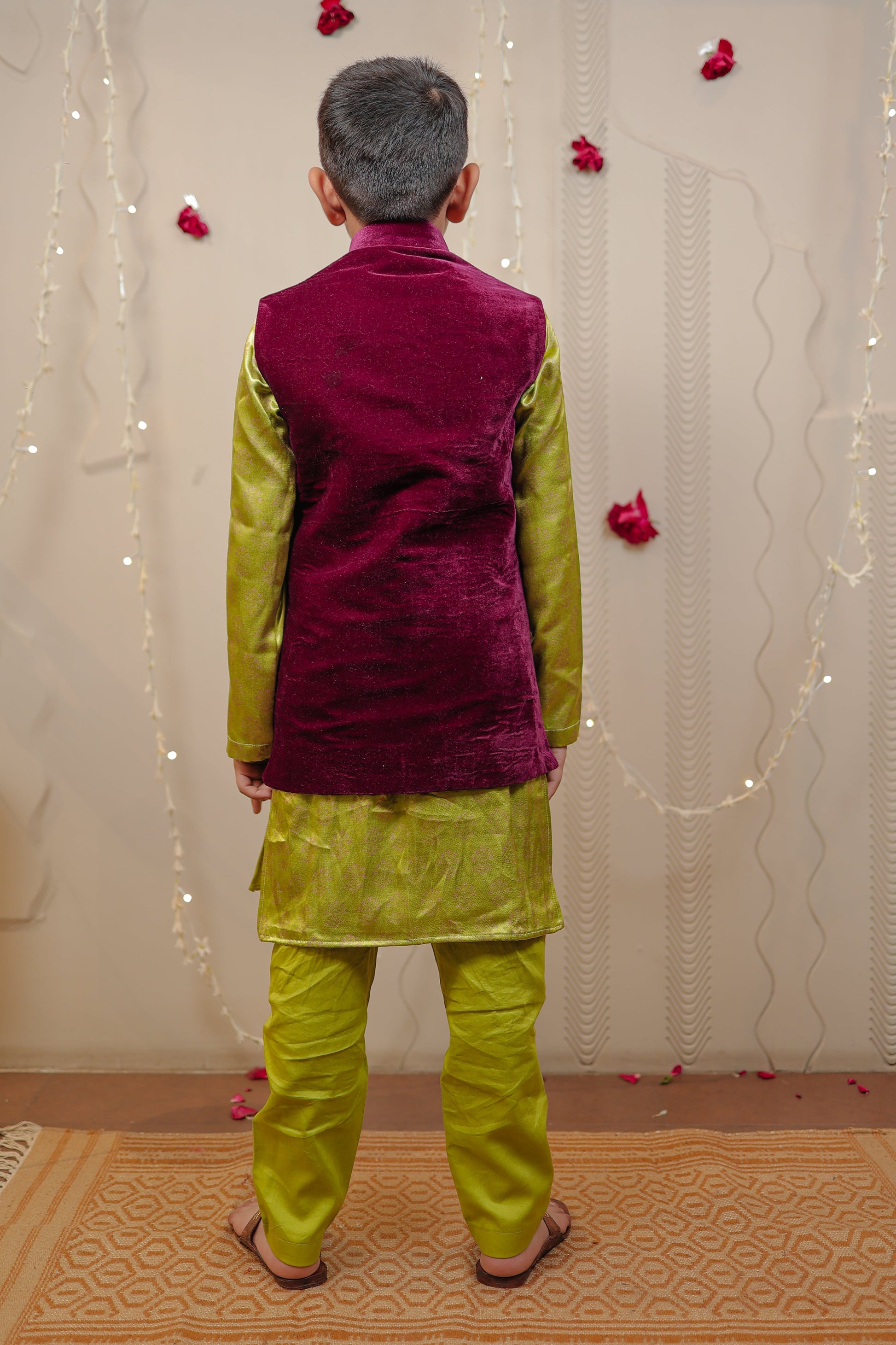Kurta set with wine velvet jacket