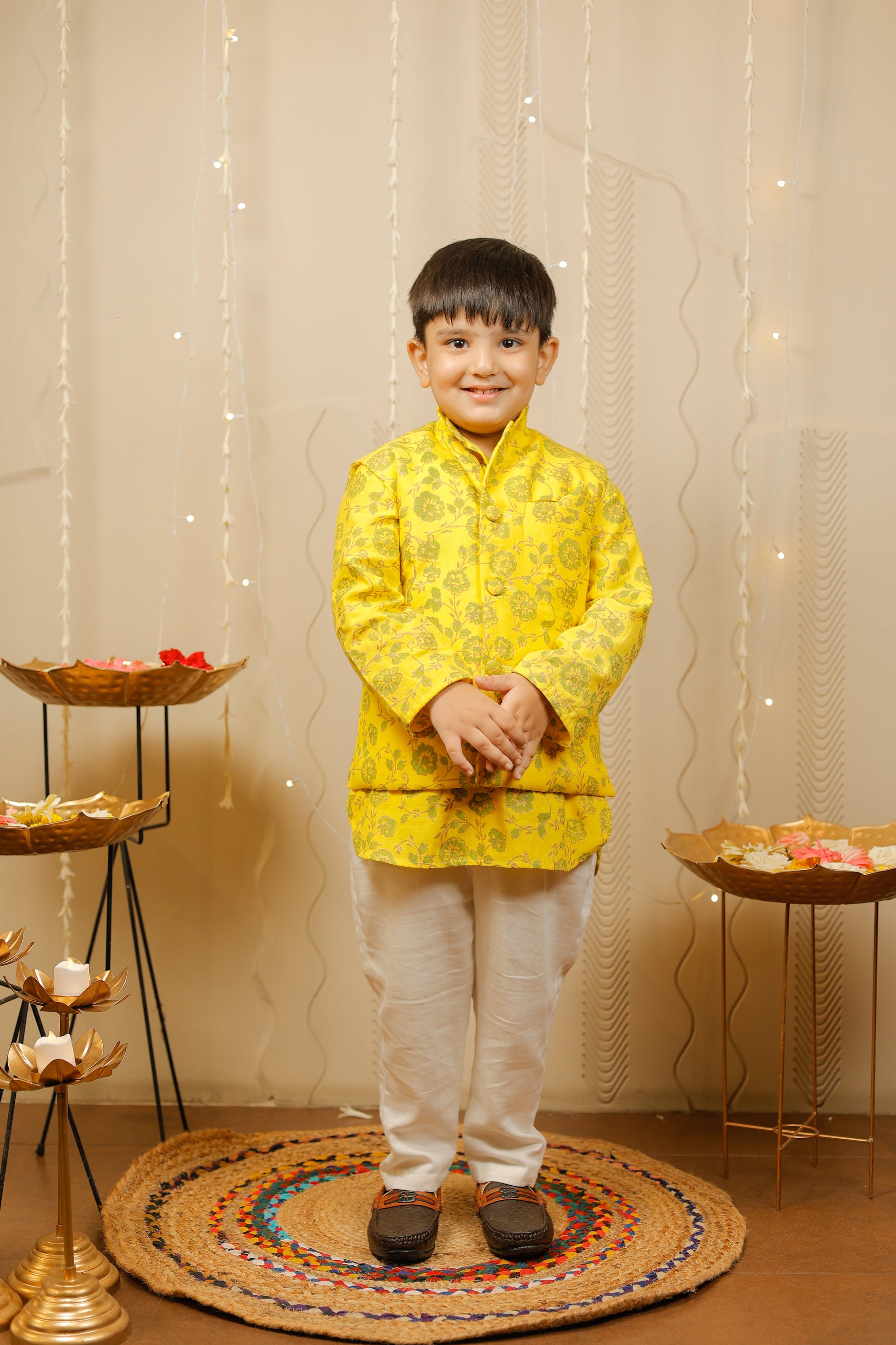 Yellow Kurta with jacket set