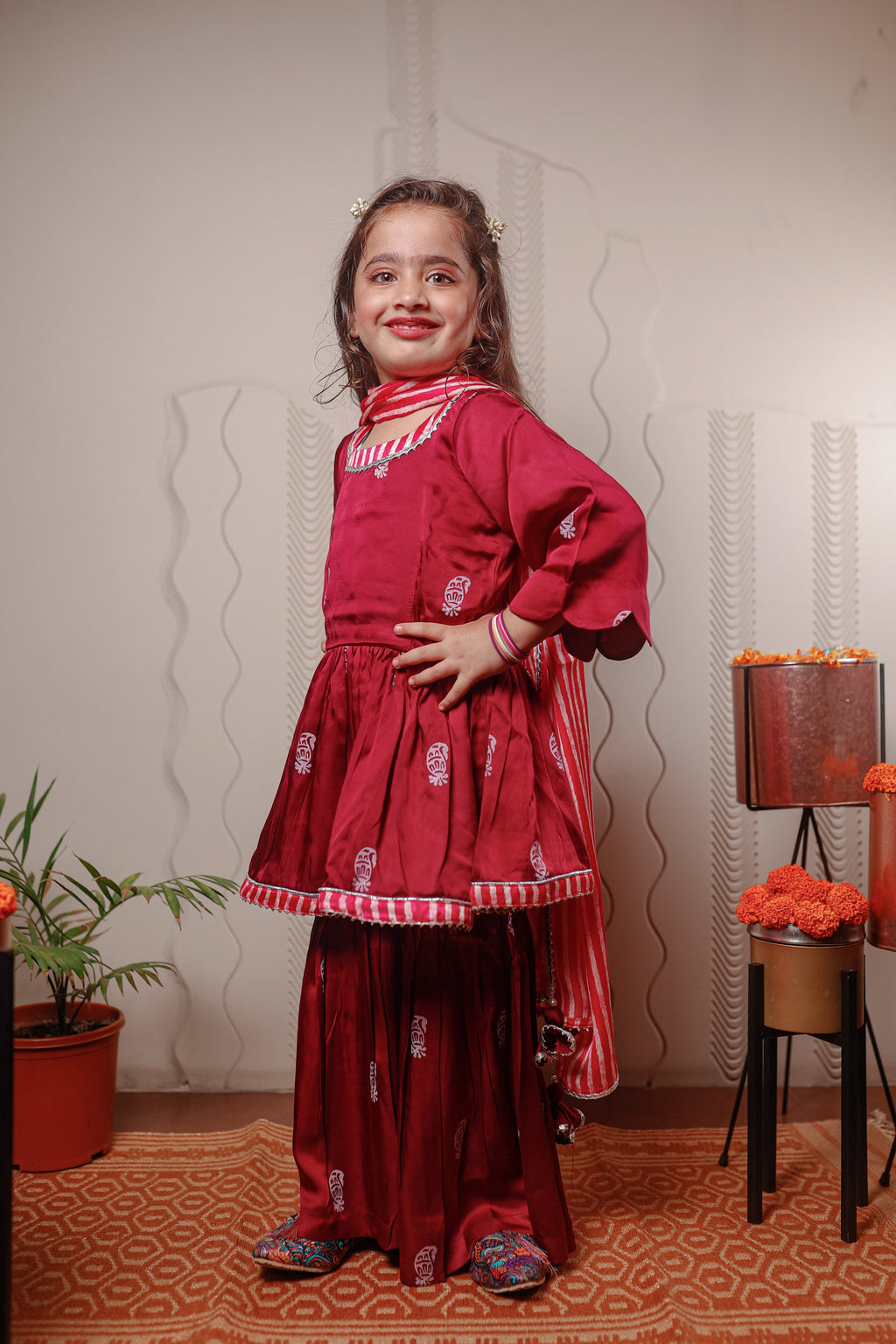 PURPLE PRINTED SHARARA SET WITH DUPATTA
