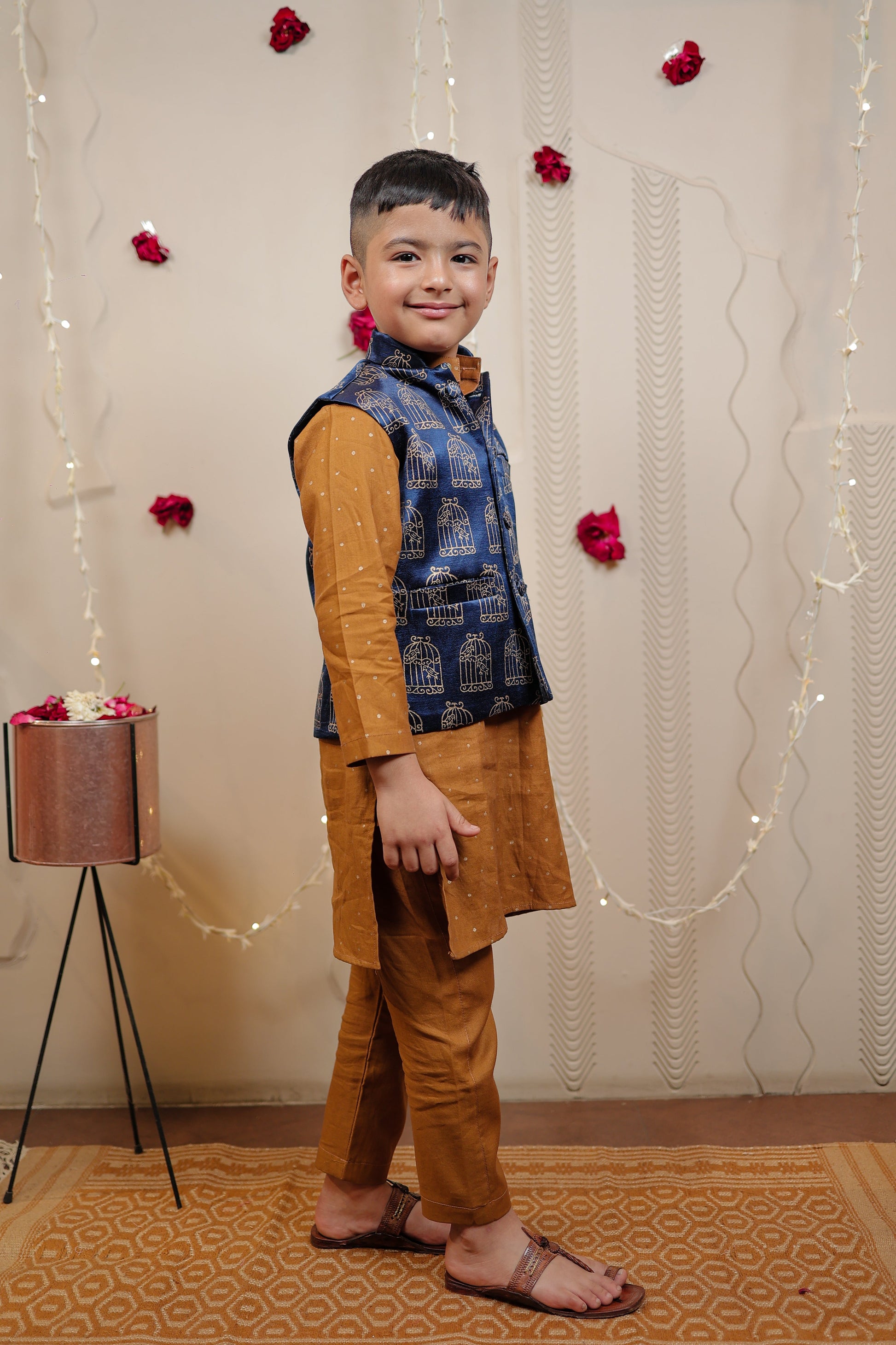 Mustard kurta set with jacket