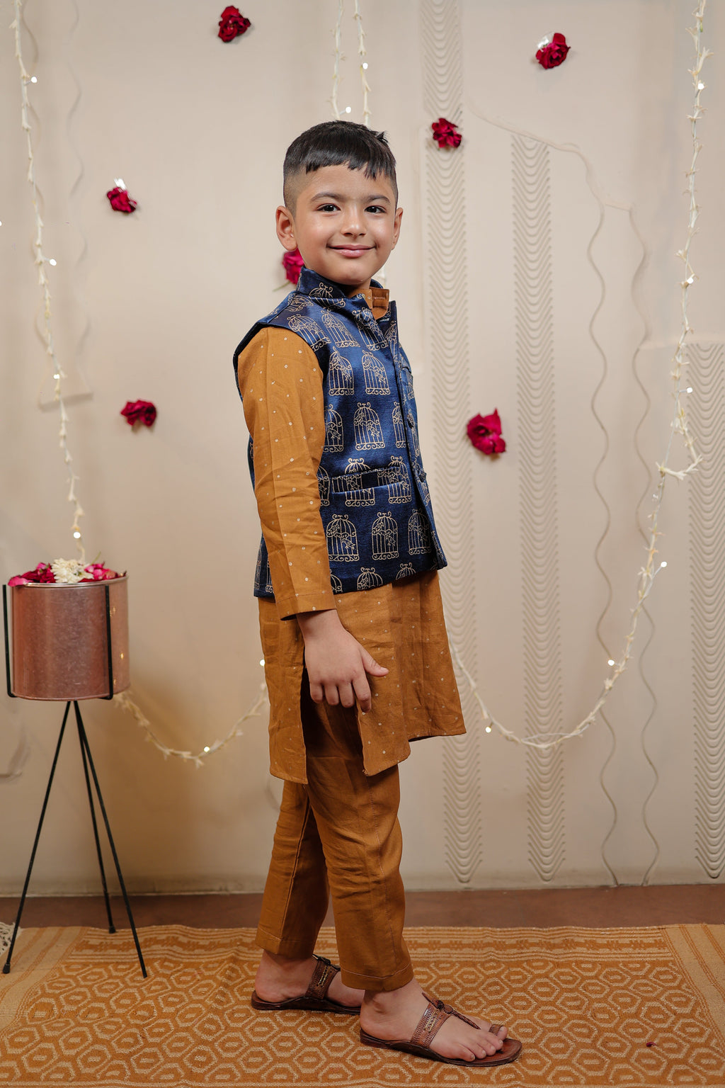 Mustard kurta set with jacket
