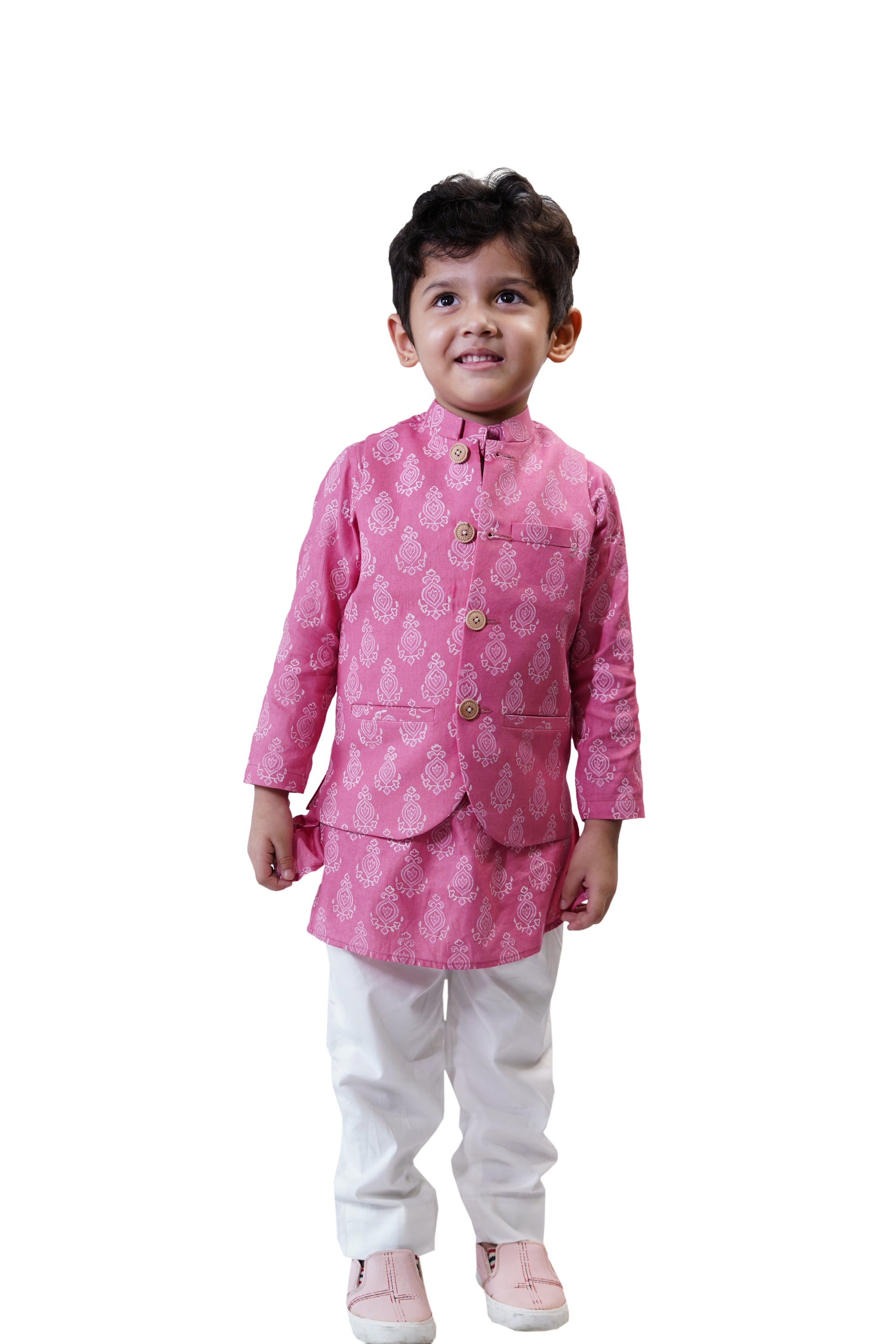 GULABI KURTA PAJAMA WITH JACKET SET