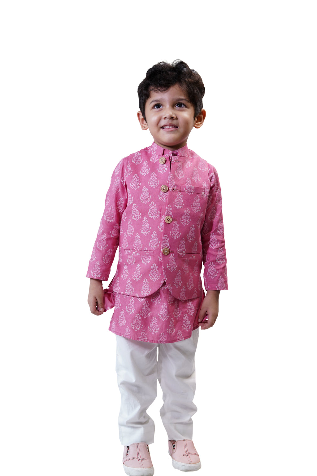 GULABI KURTA PAJAMA WITH JACKET SET