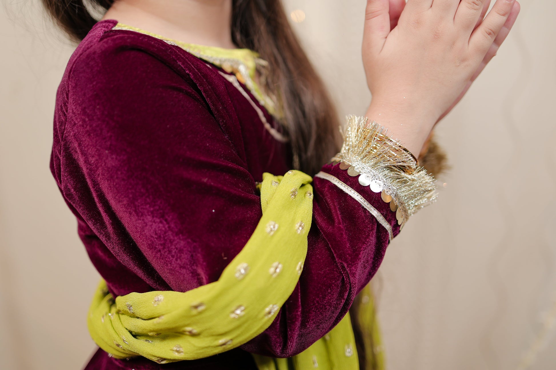 Wine velvet kurta set with dupatta