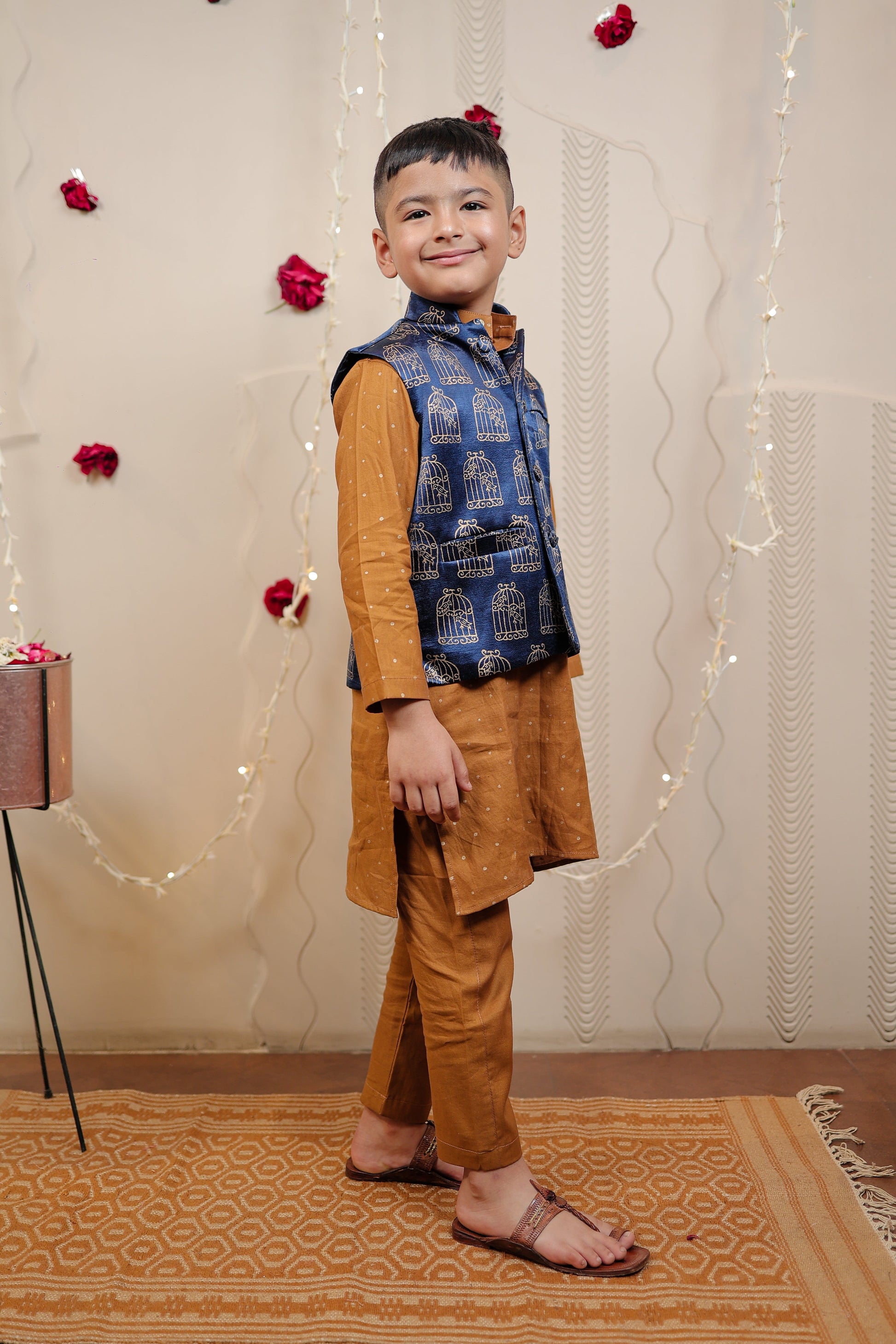 Mustard kurta set with jacket