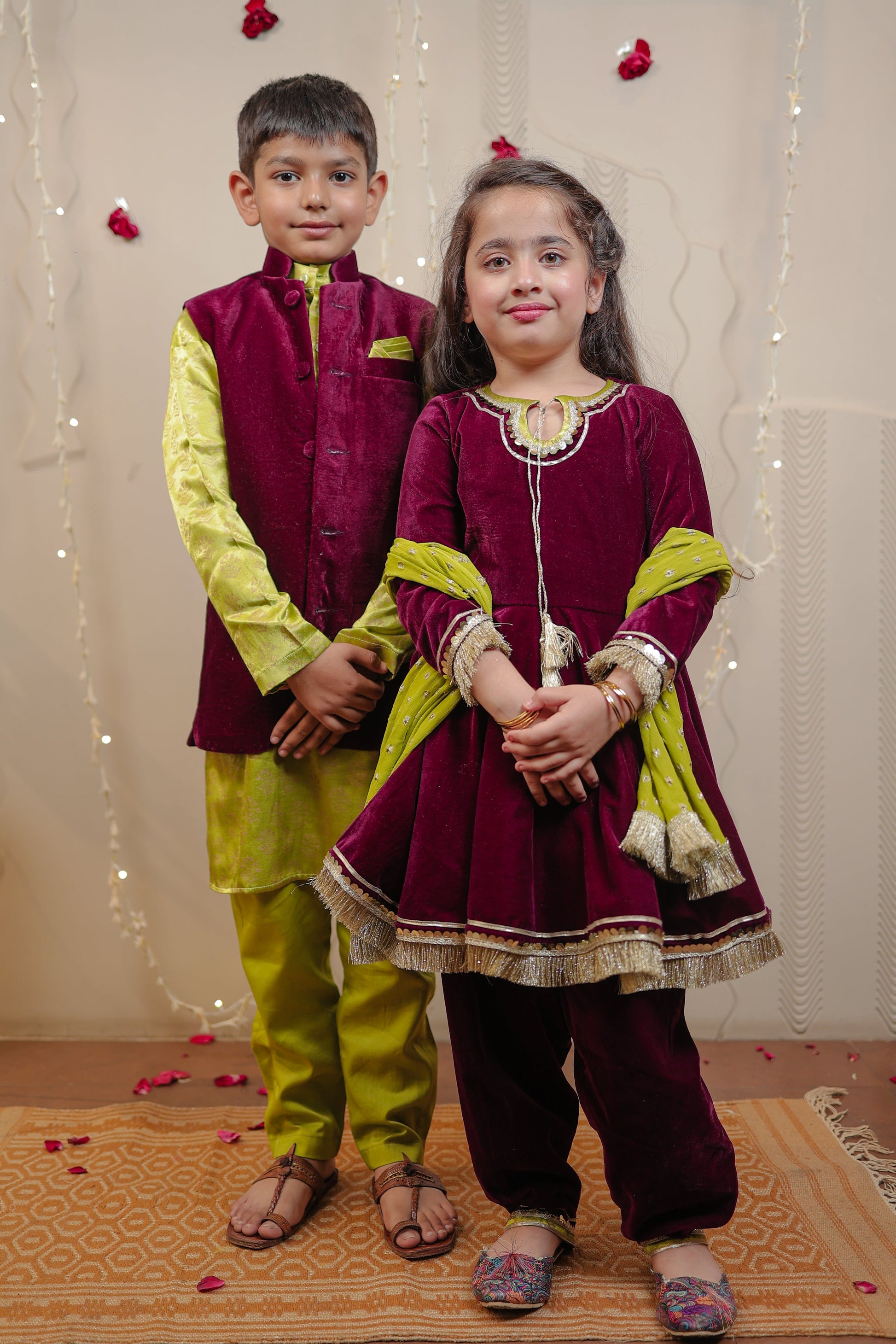 Wine velvet kurta set with dupatta