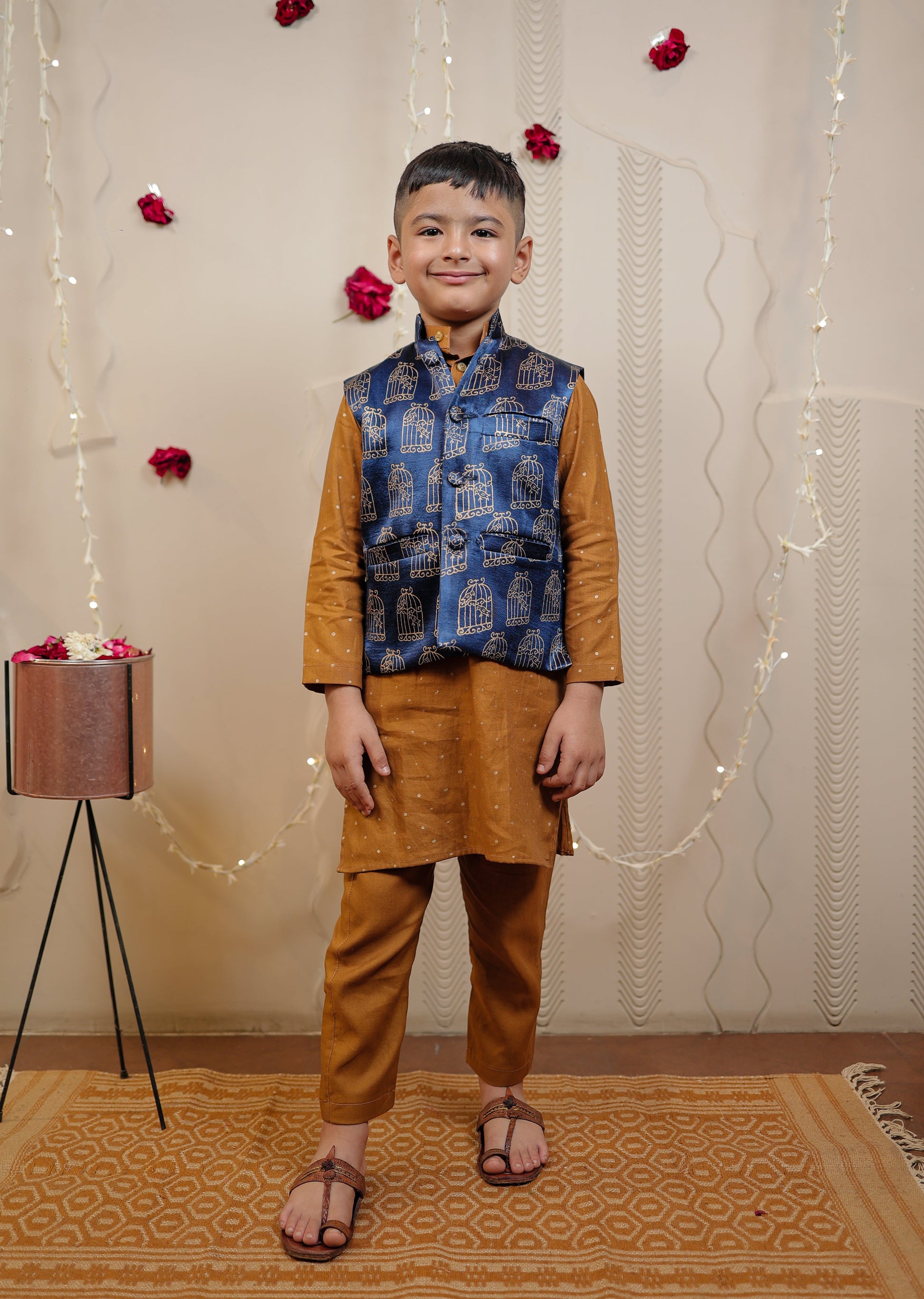 Mustard kurta set with jacket
