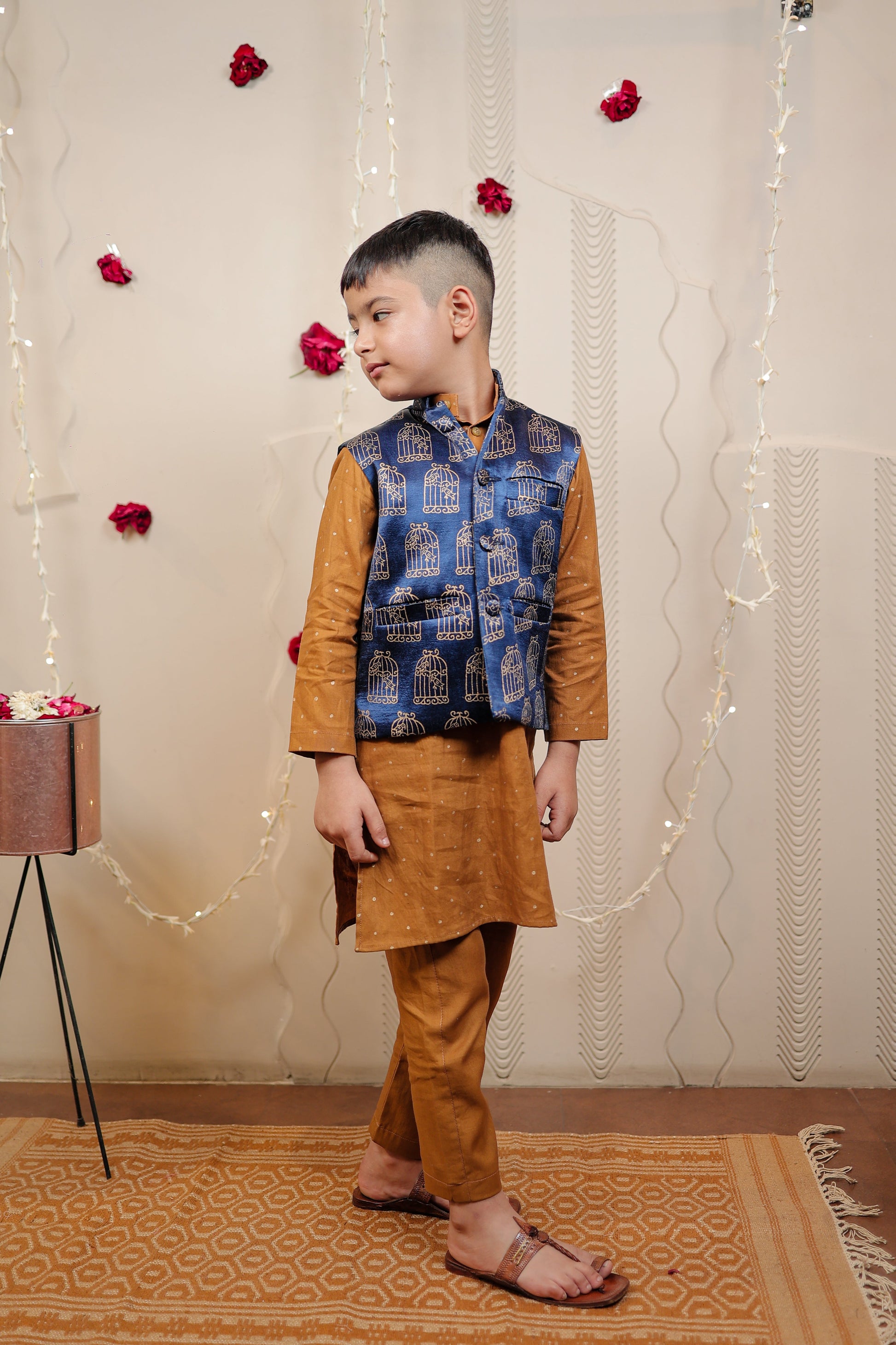 Mustard kurta set with jacket